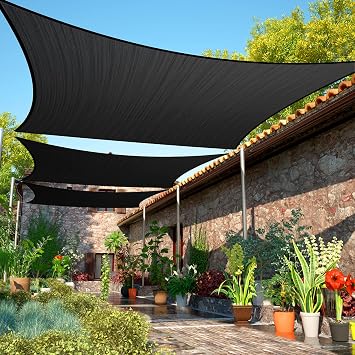 15 x 15 Black Sun Shade Sail UPF50 Square SMTAPS12 Canopy Fabric Cloth Screen, Water and Air Permeable & UV Resistant, Heavy Duty, Carport Patio Outdoor - We Customize Size