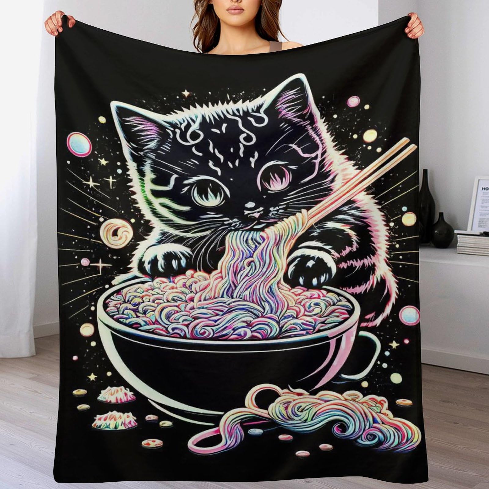 Couverture canapé chat en flannel douce, plaid chaud de salon toutes saisons (130x150cm)