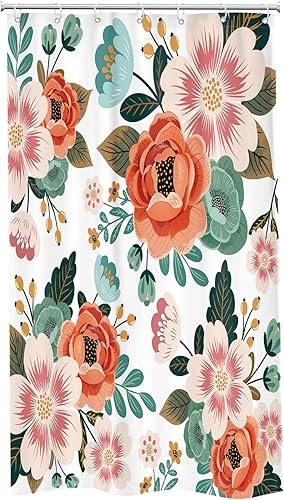 Miniatura 5 de Riyidecor Cortina de ducha pequeña de 36 pulgadas de ancho x 72 pulgadas de alto, media estrecha, para primavera, floral, decoración de baño, hojas