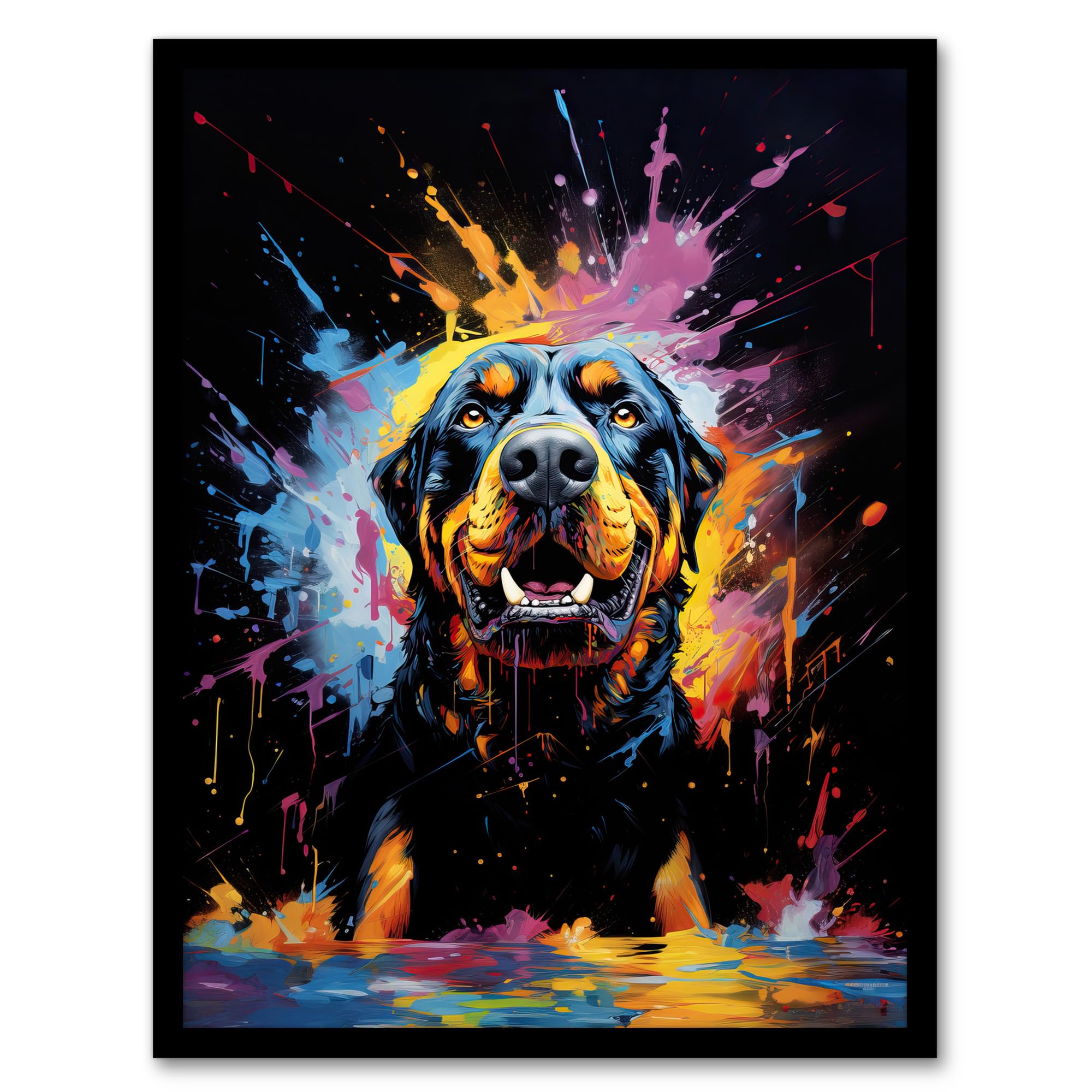 Artery8 Rottweiler Dog Lover Gift Pet Portrait Blue Orange Purple Artwork Painting Artwork Framed Wall Art Print A4