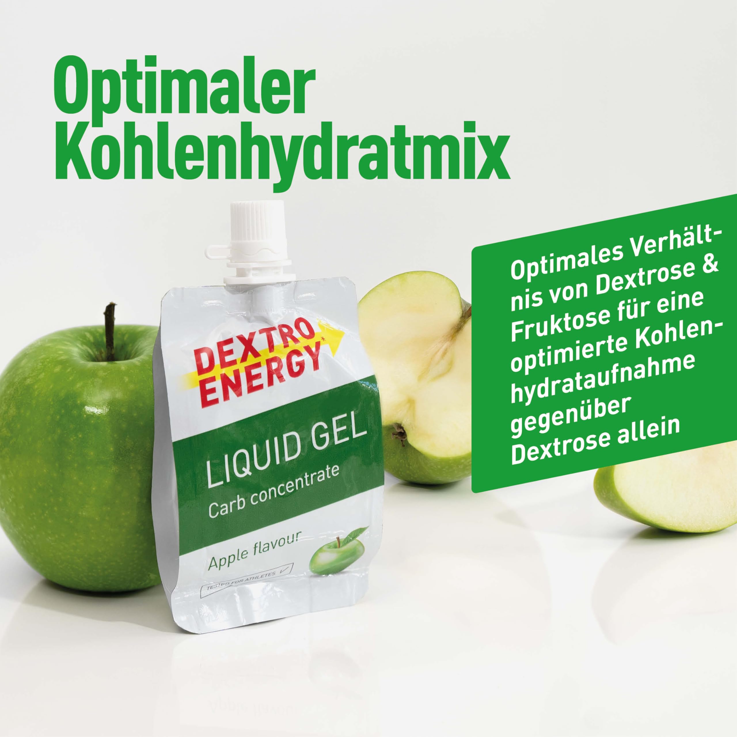 Dextro Energy Liquid Gel Apple - 18x60ml (18er Pack) - High Carb Energy Gel zur schnellen Kohlenhydrate Versorgung - fruchtiger Geschmack