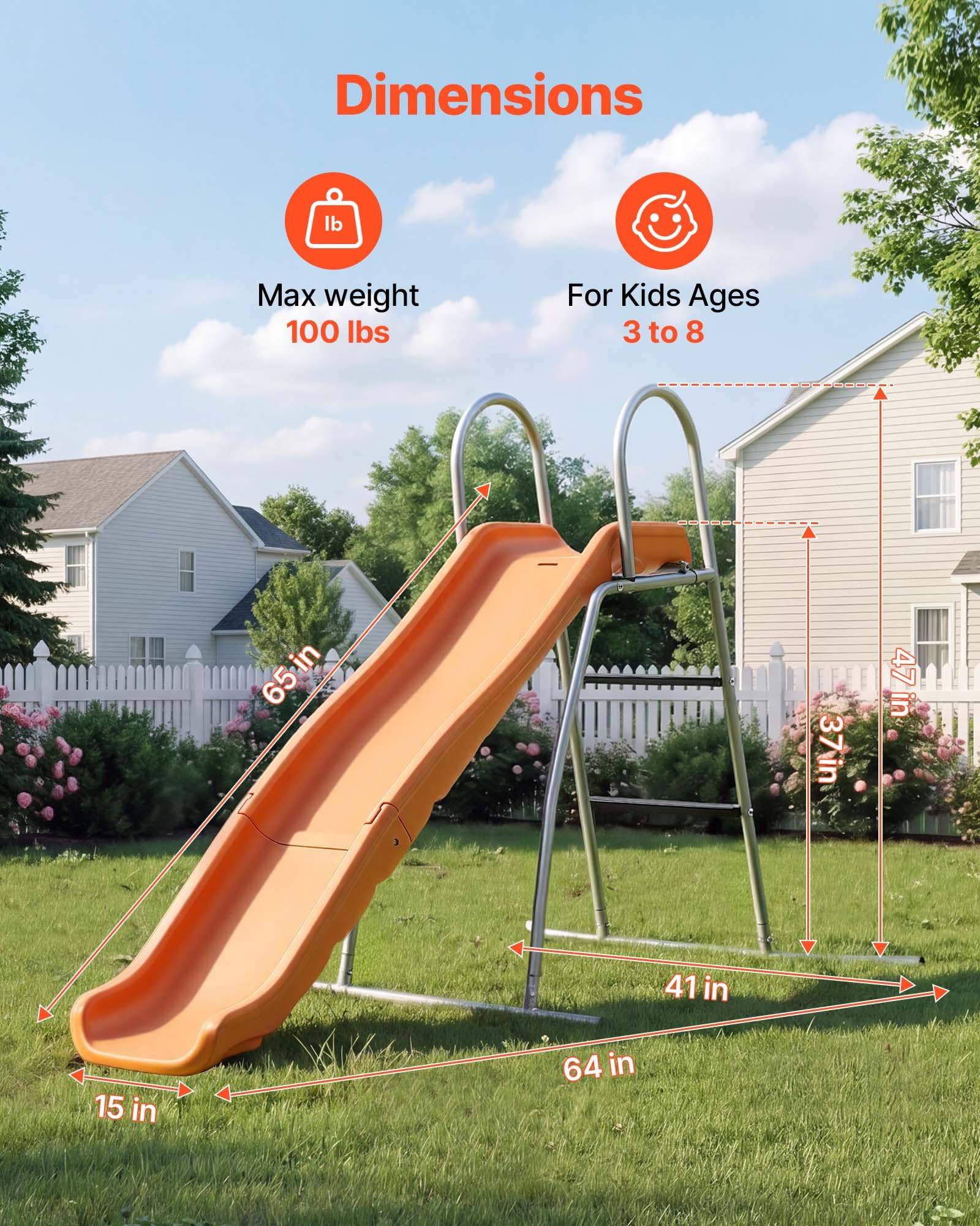 VEVOR Wasserrutsche Freistehend 165 cm Gartenrutsche für Kinder, Poolrutsche mit Integriertem, Verstellbarem Sprinkler, Kletterleiter und Bodenschutzmatte, Kinderrutsche aus Metall und Kunststoff