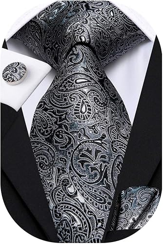 Hi-Tie Juego de lazos de seda para hombre con bolsillo cuadrado y gemelos diseño formal de negocios Hi-Tie Juego de lazos de seda para hombre con bolsillo cuadrado y gemelos diseño formal de negocios
