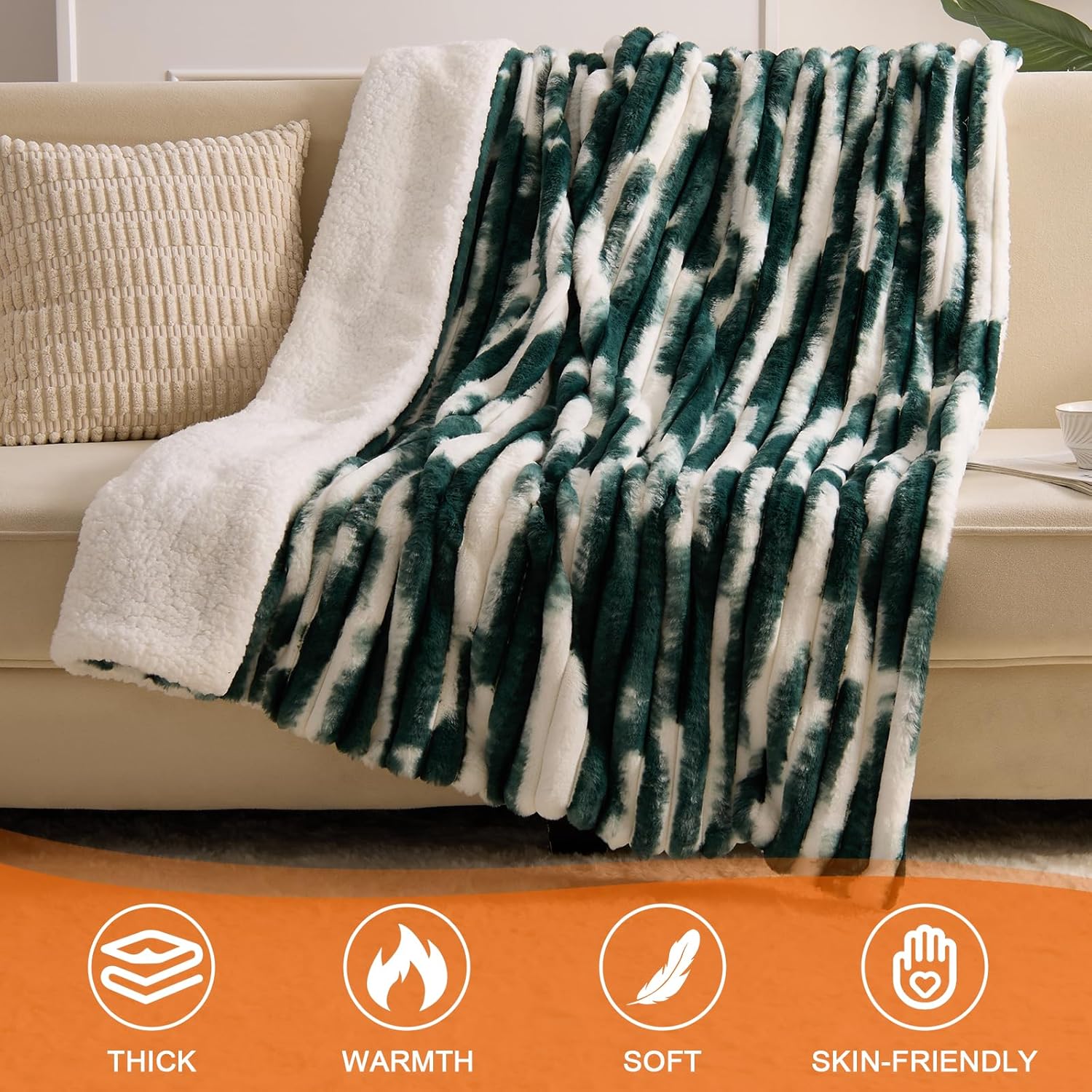 Heated Blanket Twin - 62"x84" Fast Heating Bed Electric Blankets with 6 Heating Levels & 10 Hours Auto Off, Soft Ribbed Faux Fur Sherpa, Over-Heated Protection ETL, Dark Green - Image 2