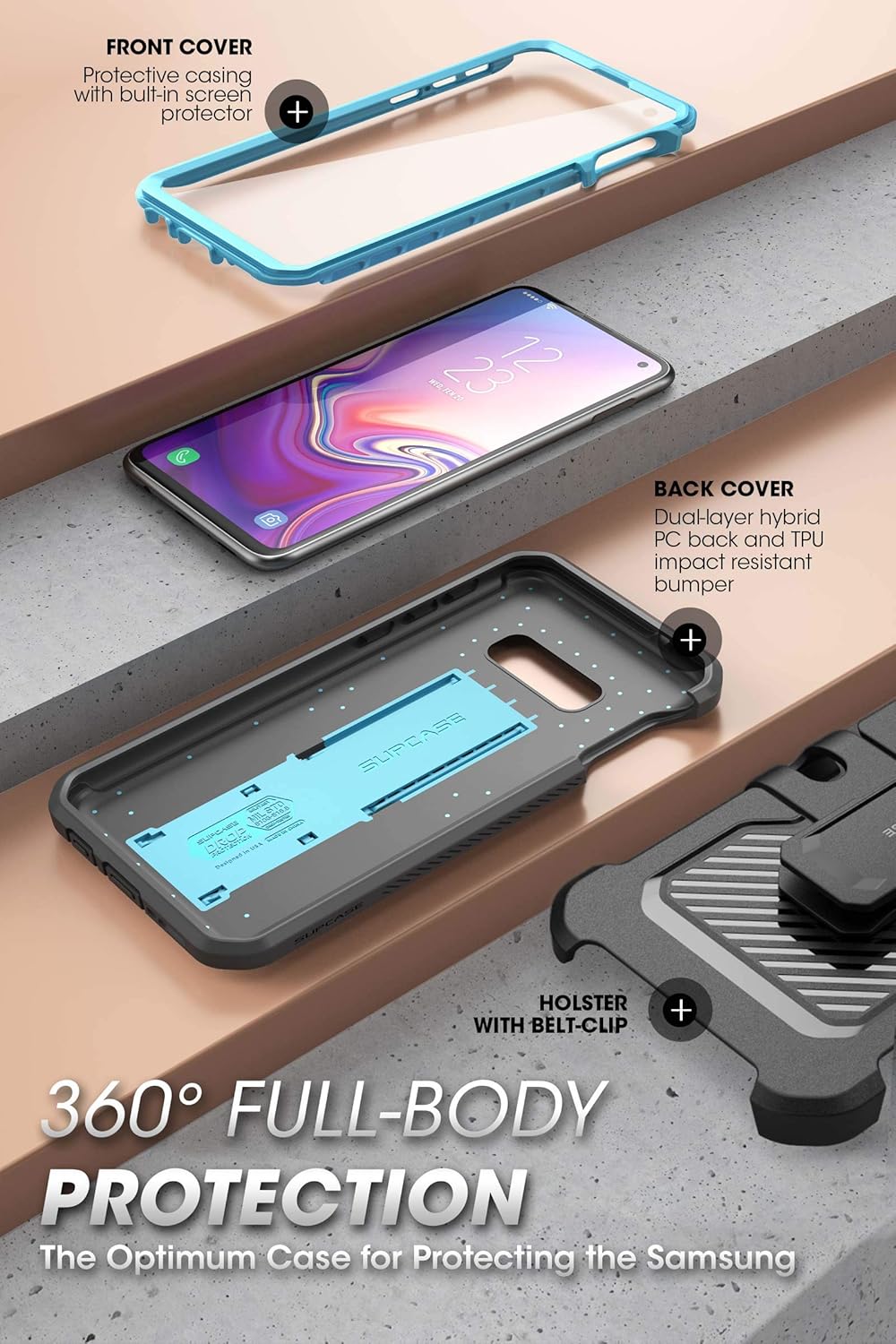 SUPCASE Unicorn Beetle Pro Series Designed for Samsung Galaxy S10e Case (2019 Release) Full-Body Dual Layer Rugged with Holster & Kickstand with Built-in Screen Protector (Slate Blue)