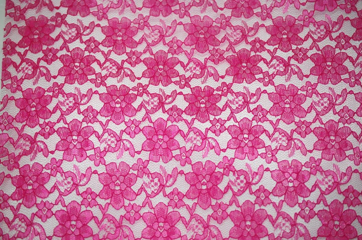 58/60 inch Fuchsia Raschel Lace Fabric by The Yard – Multipurpose Floral Design Fabric Used as Table Runner, Home Decor, Curtains, Wedding Dress, Tea Parties, Vintage Decor, Gift Wrapping and More