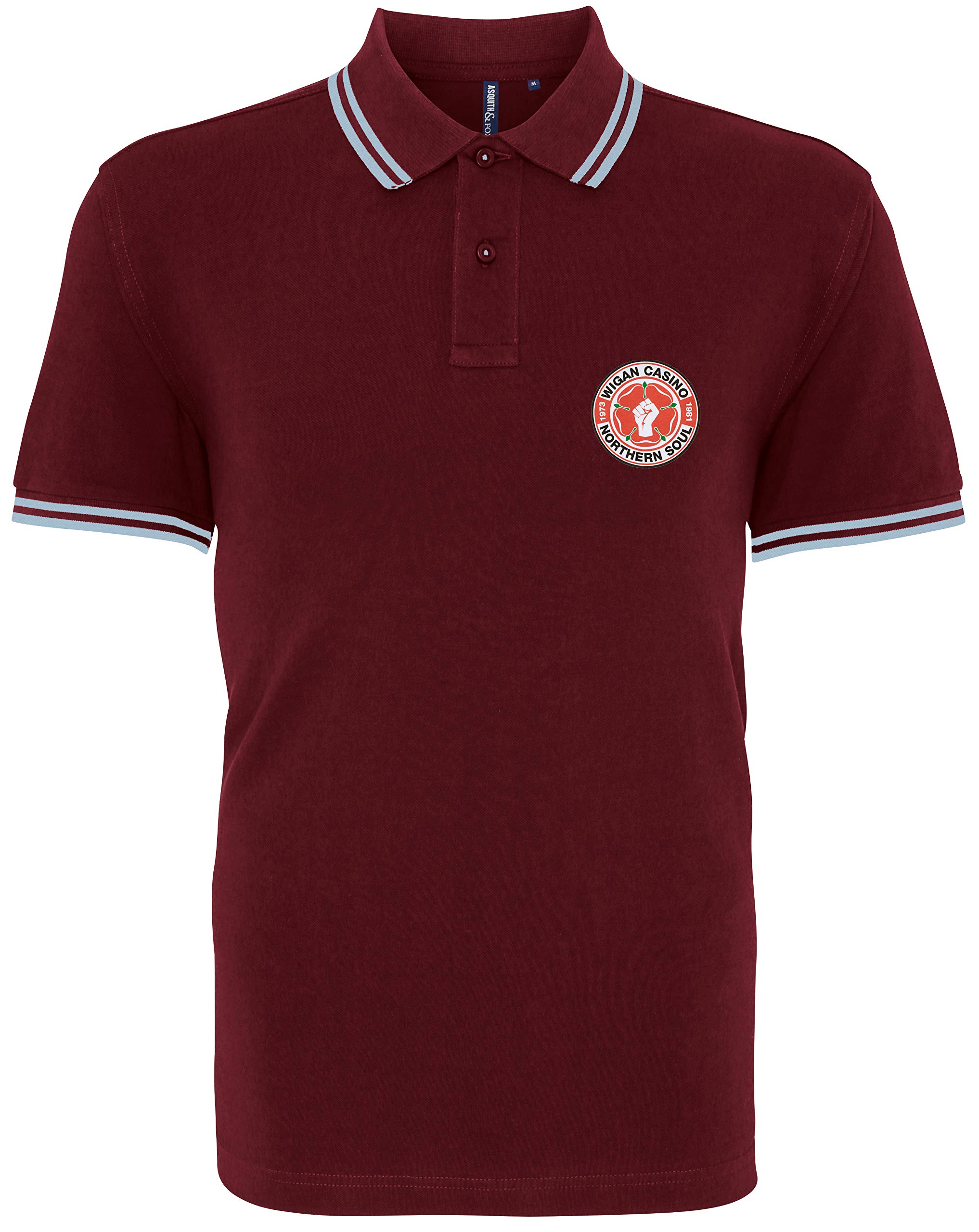 Productsave Men's Claret/Blue Wigan Casino Northern Soul Keep The Faith Premium Polo Shirt Mod (Medium, )