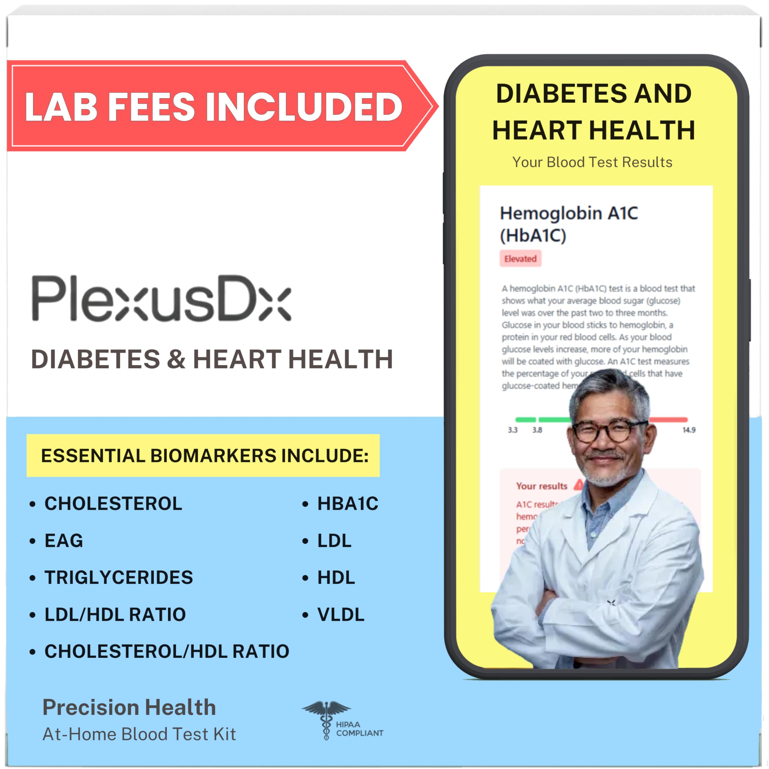 A1C Home Test Kit and Cholesterol Testing Kit | 9 Vital Biomarkers for Diabetes and Heart Health | HbA1c, Glucose, HDL, LDL, VLDL, Triglycerides | Lipids and Blood Sugar Testing Kit