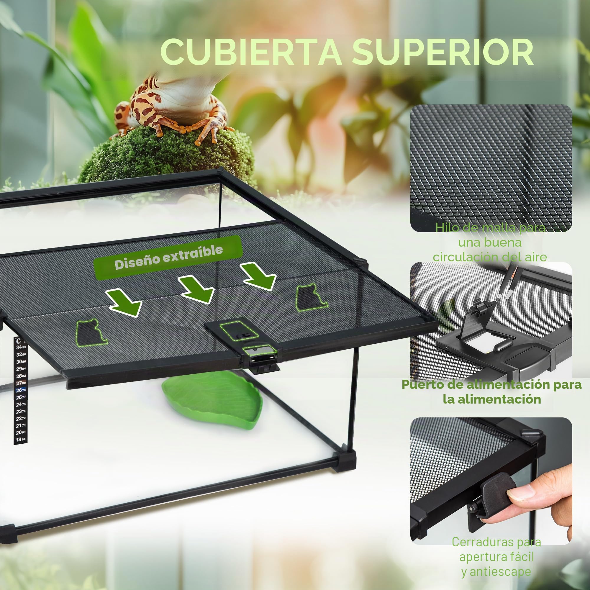 PawHut - Caja de reptiles (50 x 30 x 25 cm), color negro