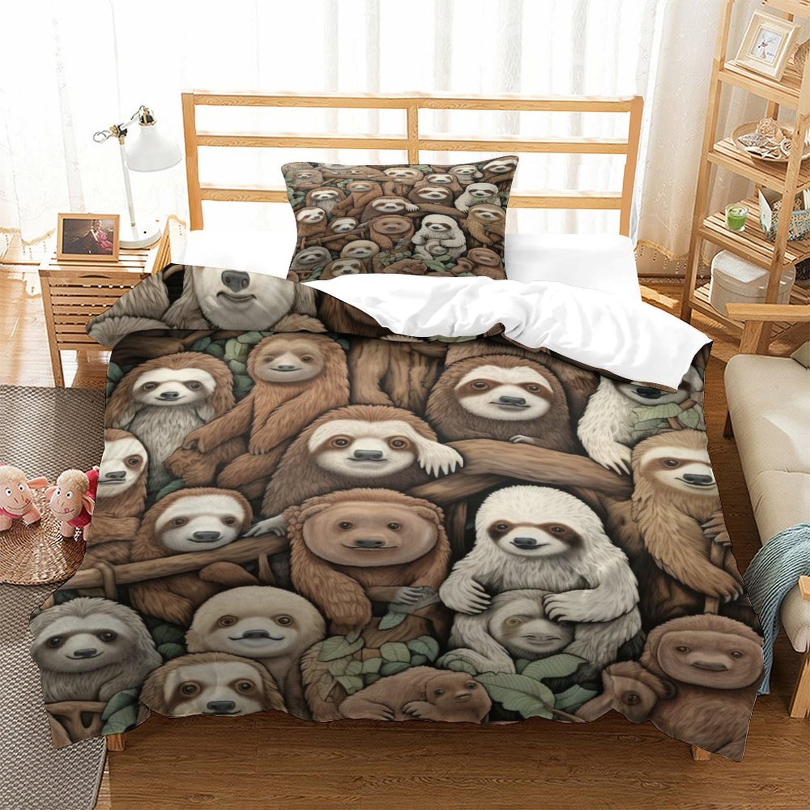 P1S9U7W5Y Cute Sloth 3D Printed Duvet Cover Set 3pcs Microfiber Lazy Animal Bedding Set Single