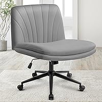 Vista 27 de Orange Factory Silla con Ruedas Entrecruzadas de Patas Cruzadas Anchas Silla de Escritorio de Oficina Silla de Tocador Tela Cómoda Sin Brazos Gris