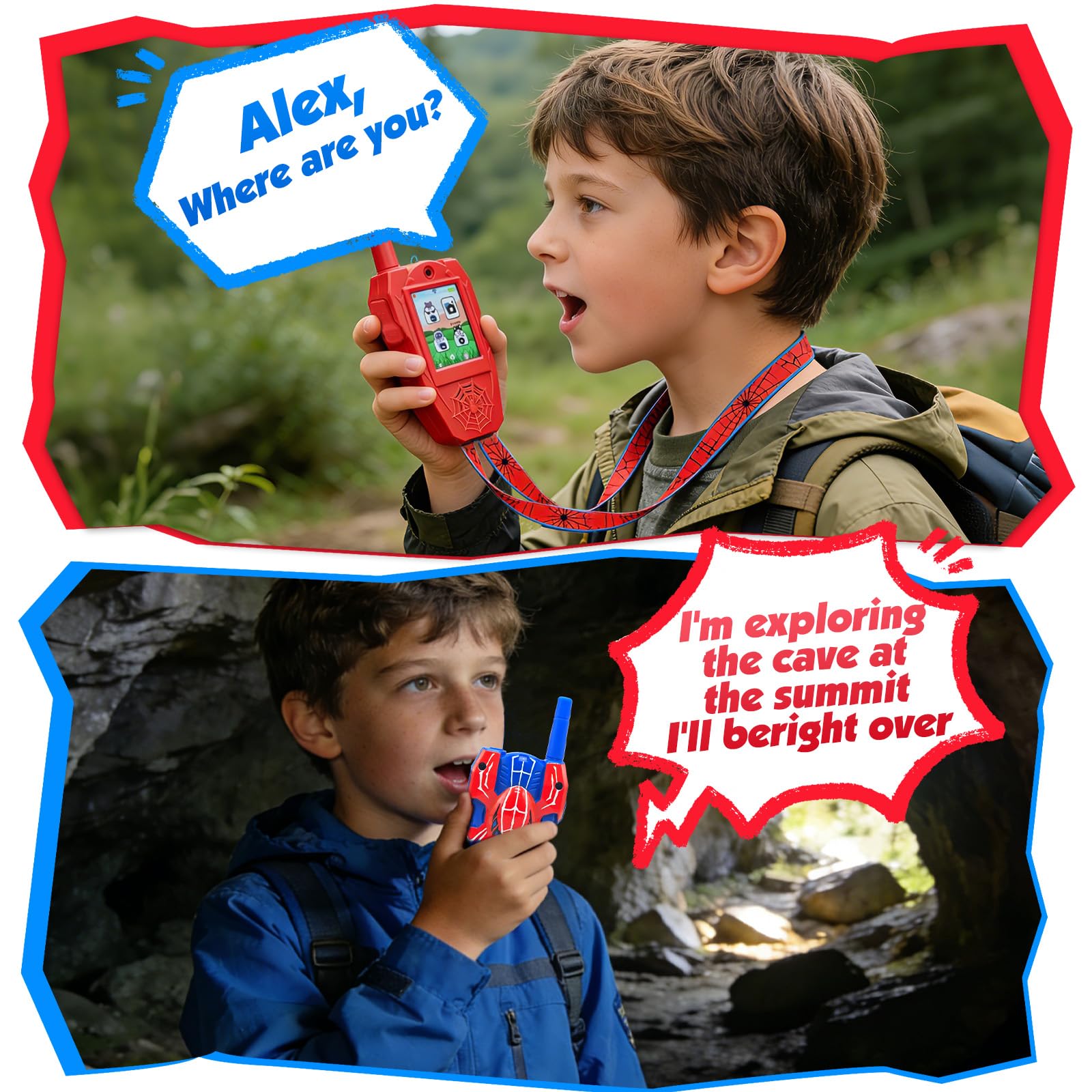 Video Talkie Walkie Enfants, Talkie Walkie Enfants Rechargeable avec Vidéo & Caméra HD, par USB-C avec Écran IPS 2 Pouces Changeur de Voix pour Le Camping, lesVoyages, Cadeau pour Enfants