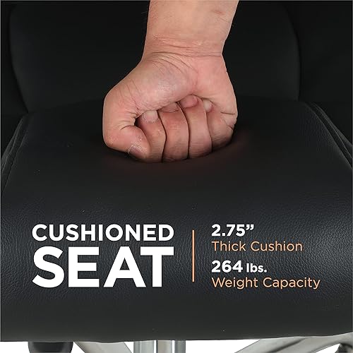 Miniatura 6 de Comfty Reposacabezas acolchado y base cromada Deluxe silla de oficina de cuero ejecutivo, 41.34-45.23 pulgadas, negro