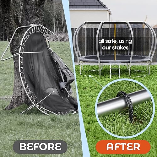 Miniatura 2 de Happin Anclajes de estacas de trampolín ultra fuertes de viento alto, anclajes de suelo resistentes, kit de anclaje de amarre para trampolín,