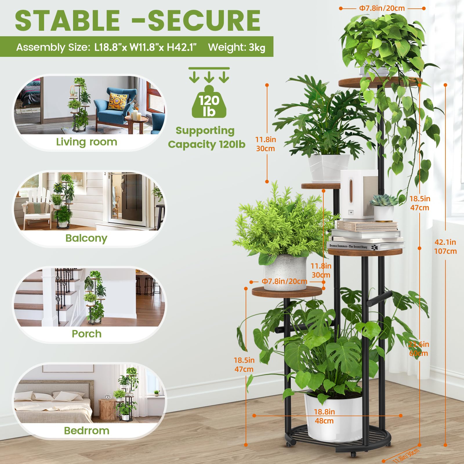 Soporte de metal de 5 niveles para plantas de interior, estante para plantas, estante esquinero, soporte para macetas para exteriores, para sala de estar, balcón, jardín, patio, dormitorio 3