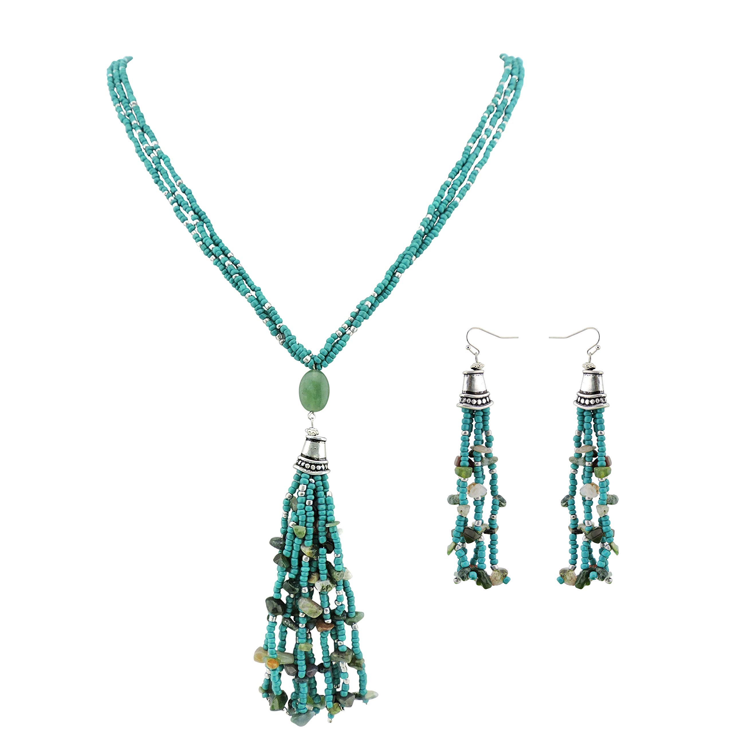 Coiris Simulated Turquoise Beads Strand Statement Necklace for Women with Earrings