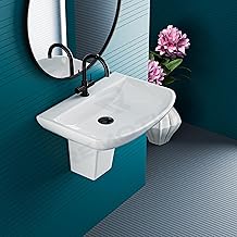 REMOTION Luxury Wall Mount Half Pedestal Wash Basin for Bathroom | Designer Wall Hung Basin | Wall Mounted Washbasin for Resturent, Hotels (CANBERA)