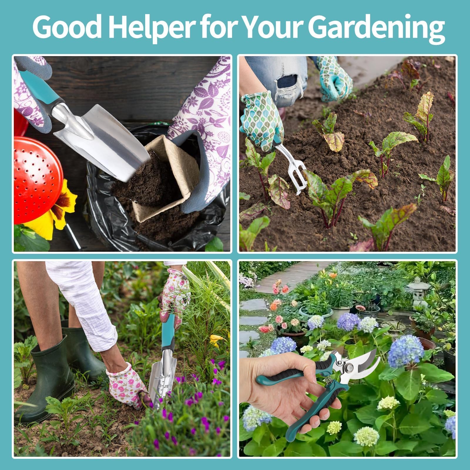 7 Piezas Herramientas de Jardín Kit Jardineria,Kit de Jardinería,Herramientas de Mano de Jardín,para Trasplantar Flores y Verduras,Aflojar el Suelo,Desherbar