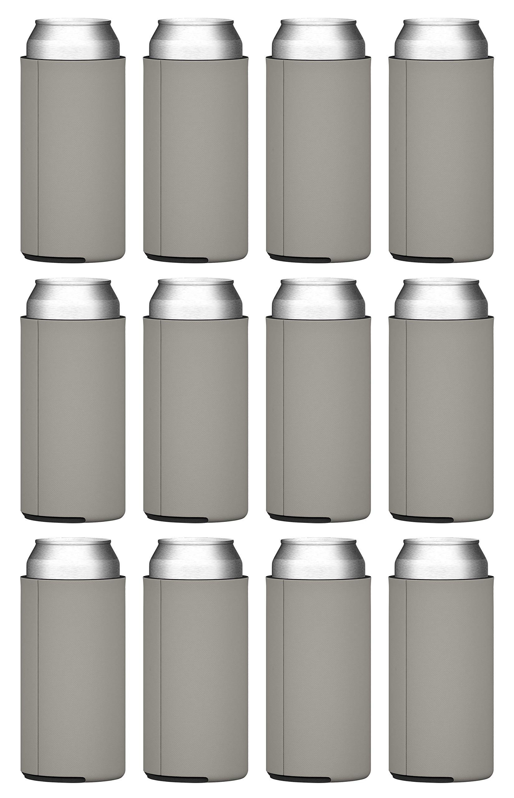 TahoeBay Slim Can Cooler Sleeves (12-Pack) Insulated Polyfoam, Scuba Knit Polyester Fabric Thermocoolers for 12oz Tall Skinny Beverage Cans - Blank Design, Ready for Printing (Silver)