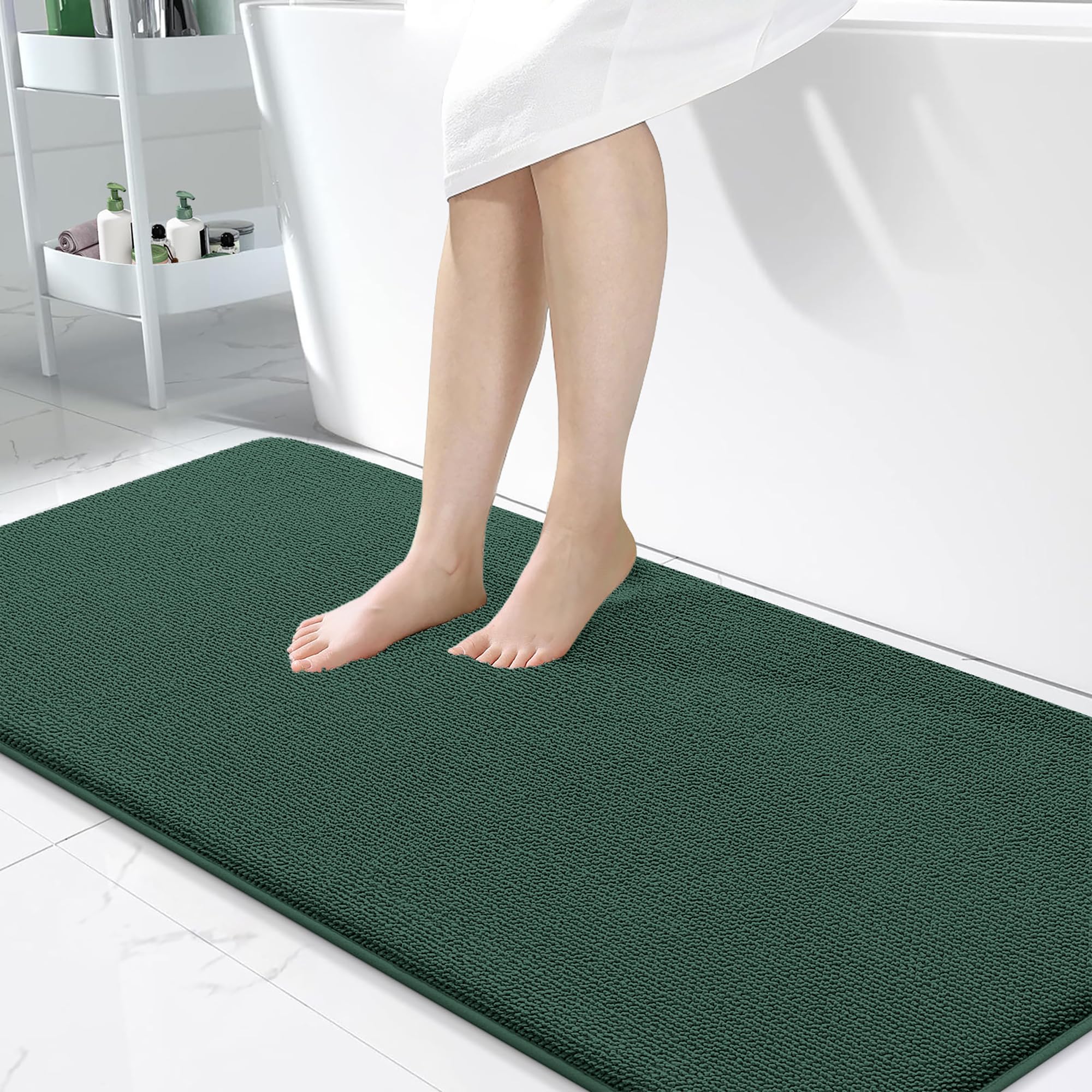 OLANLY Memory Foam Bathroom Runner Rugs 47x24, Long Mats, Blackish Green