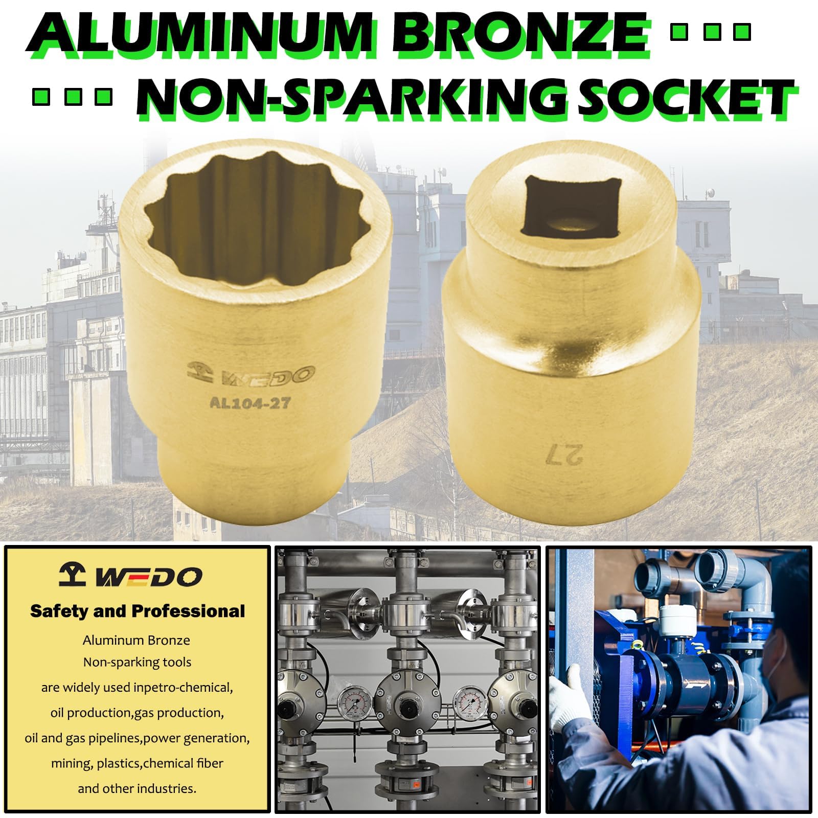 WEDO Zestaw narzędzi nieparkingowych z brązu, aluminium, zestaw narzędzi nieparkingowych, zestaw narzędzi zabezpieczających bez iskier, uchwyt offsetowy, gniazdo w walizce narzędziowej, standard DIN