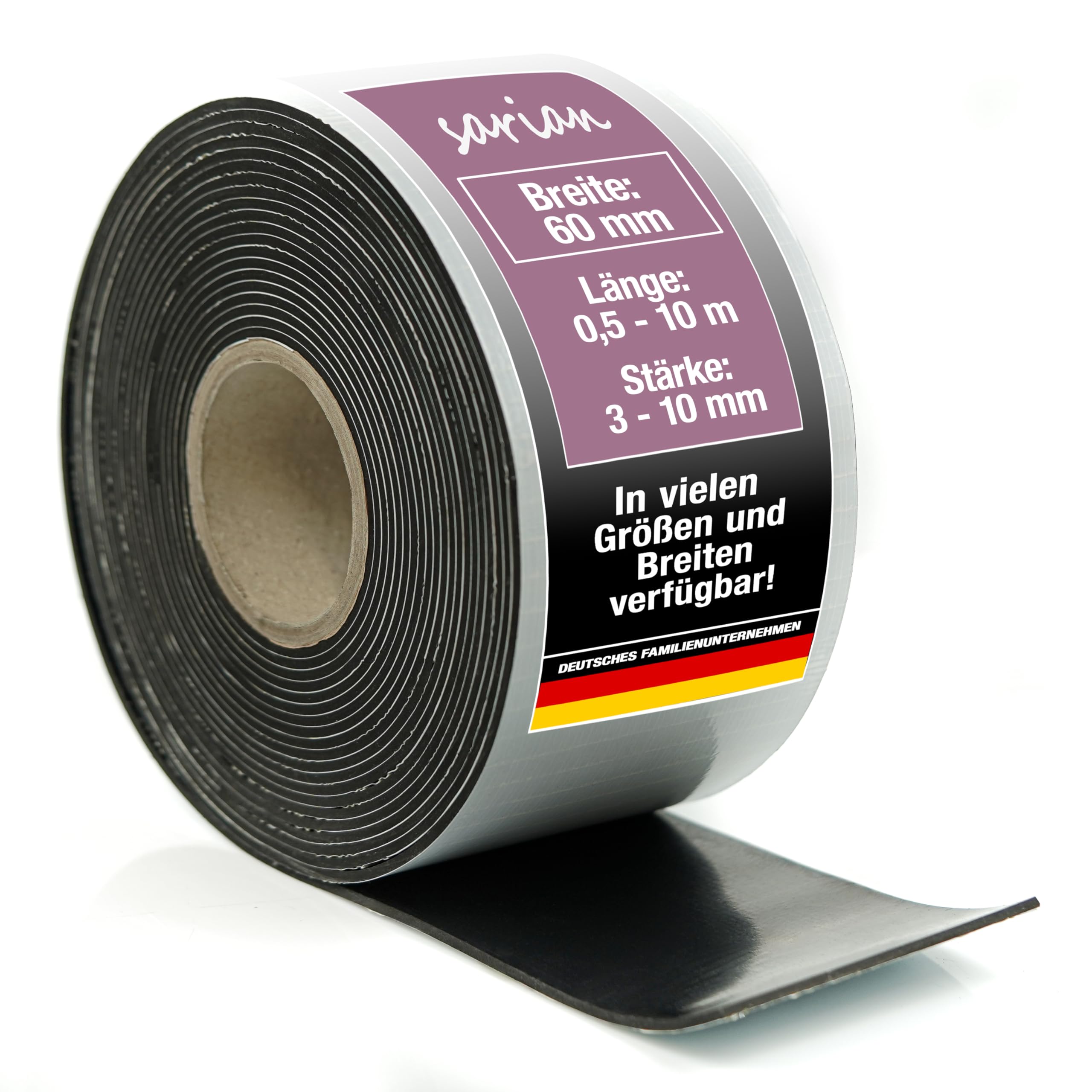 sarian Gummistreifen 60mm 6cm BREIT mit Klebeschicht - WÄHLE STÄRKE: 3mm, 5mm, 8mm, 10mm - WÄHLE LÄNGE: bis 10m METER Gummileiste Gummimatte Meterware Gummiunterlage Gummidichtung