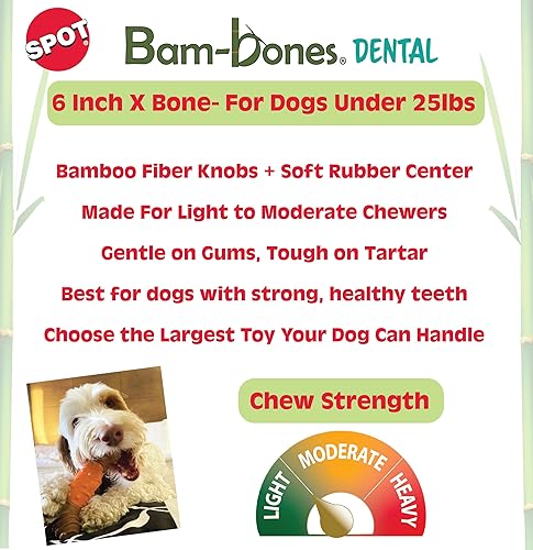 Miniatura 2 de SPOT Bam-Bones Dental X-Bone - Hecho con fibra de bambú y un centro de goma masajeadora, masticable duradero para perros masticadores ligeros y