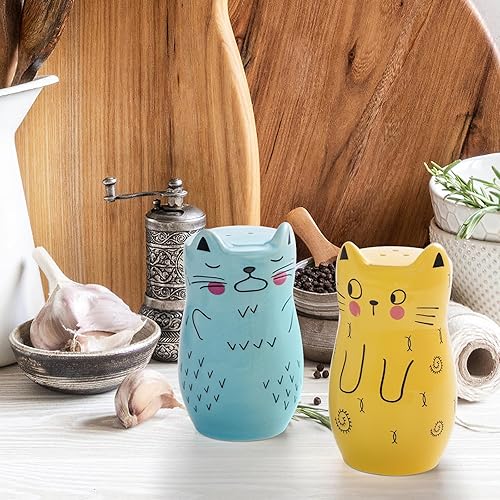 Miniatura 5 de Yarlung Juego de 2 saleros y pimenteros para gatos, bonito salero de cerámica novedoso para condimentos pequeños, accesorios de cocina de mesa para