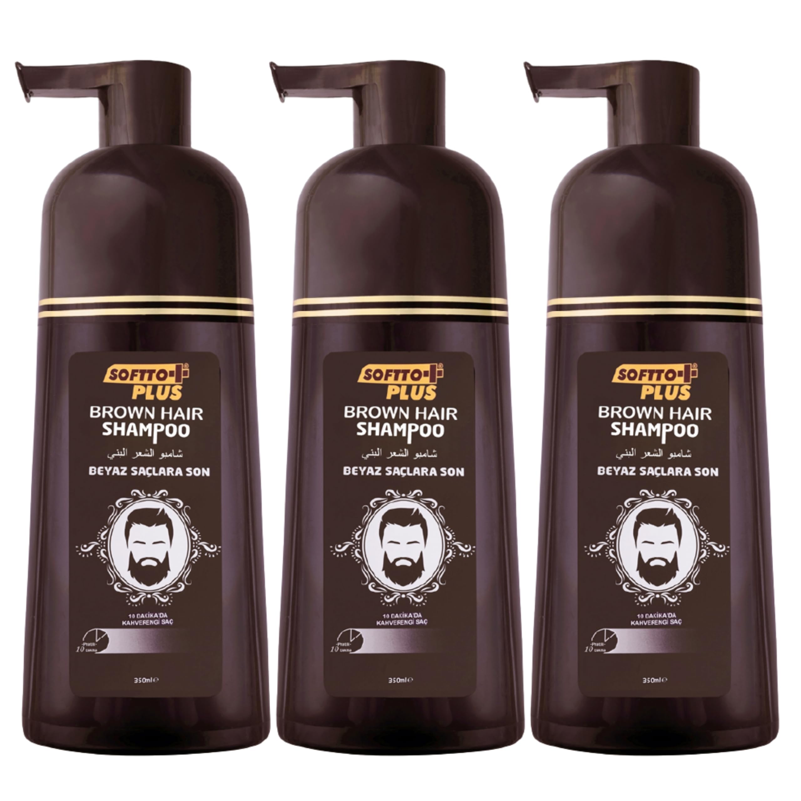 Softto+Plus Brown Hair szampon do włosów, pokrywa białe i siwe włosy w ciągu zaledwie 10 minut, bez plam, w zestawie rękawiczki, dla kobiet i mężczyzn (3)