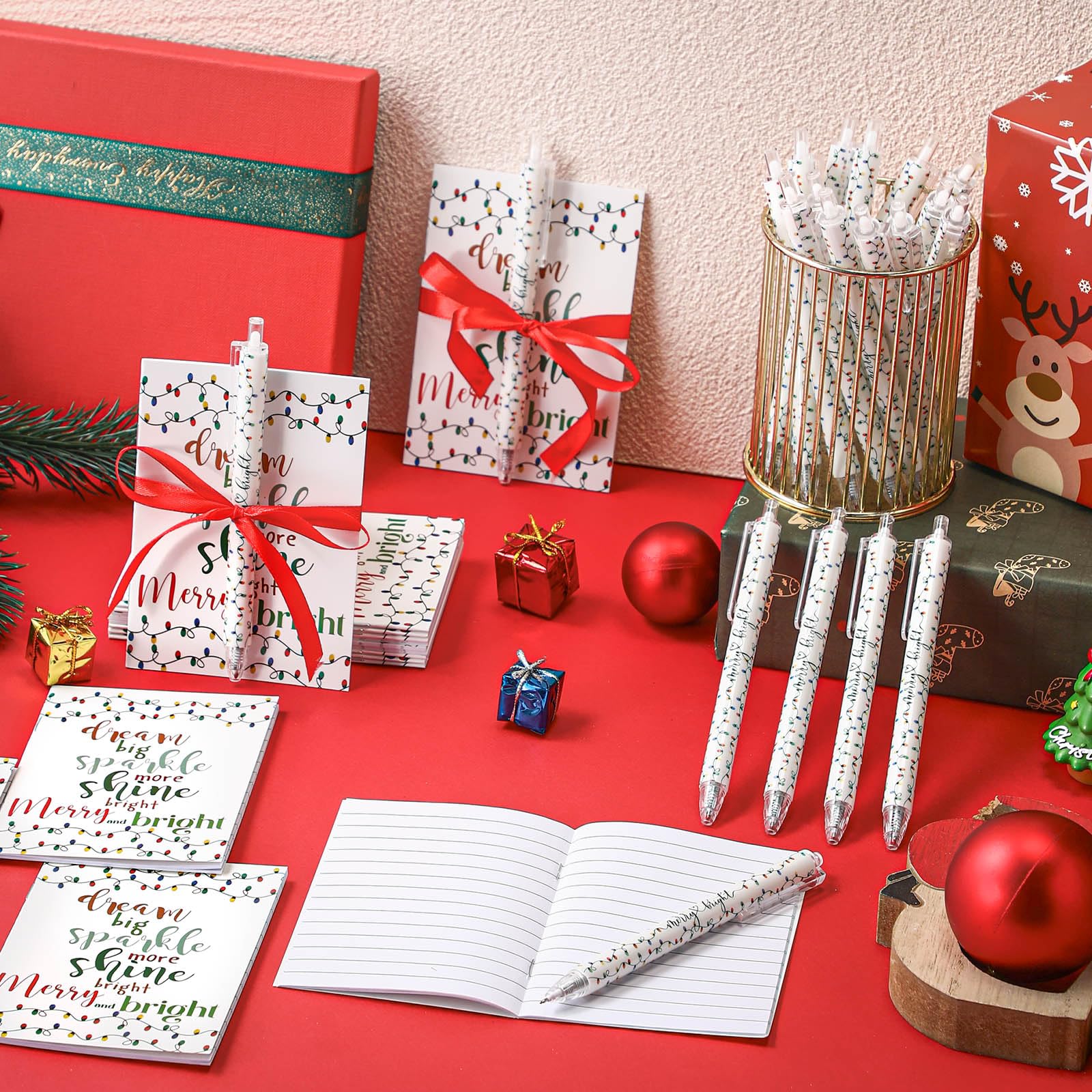 Sayglossy 24 Sets Weihnachtslichter, Partygeschenke, Taschennotizbücher mit Kugelschreiber, inspirierende Geschenke für Kollegen, Mitarbeiter, Lehrer, Freunde, Bürobedarf