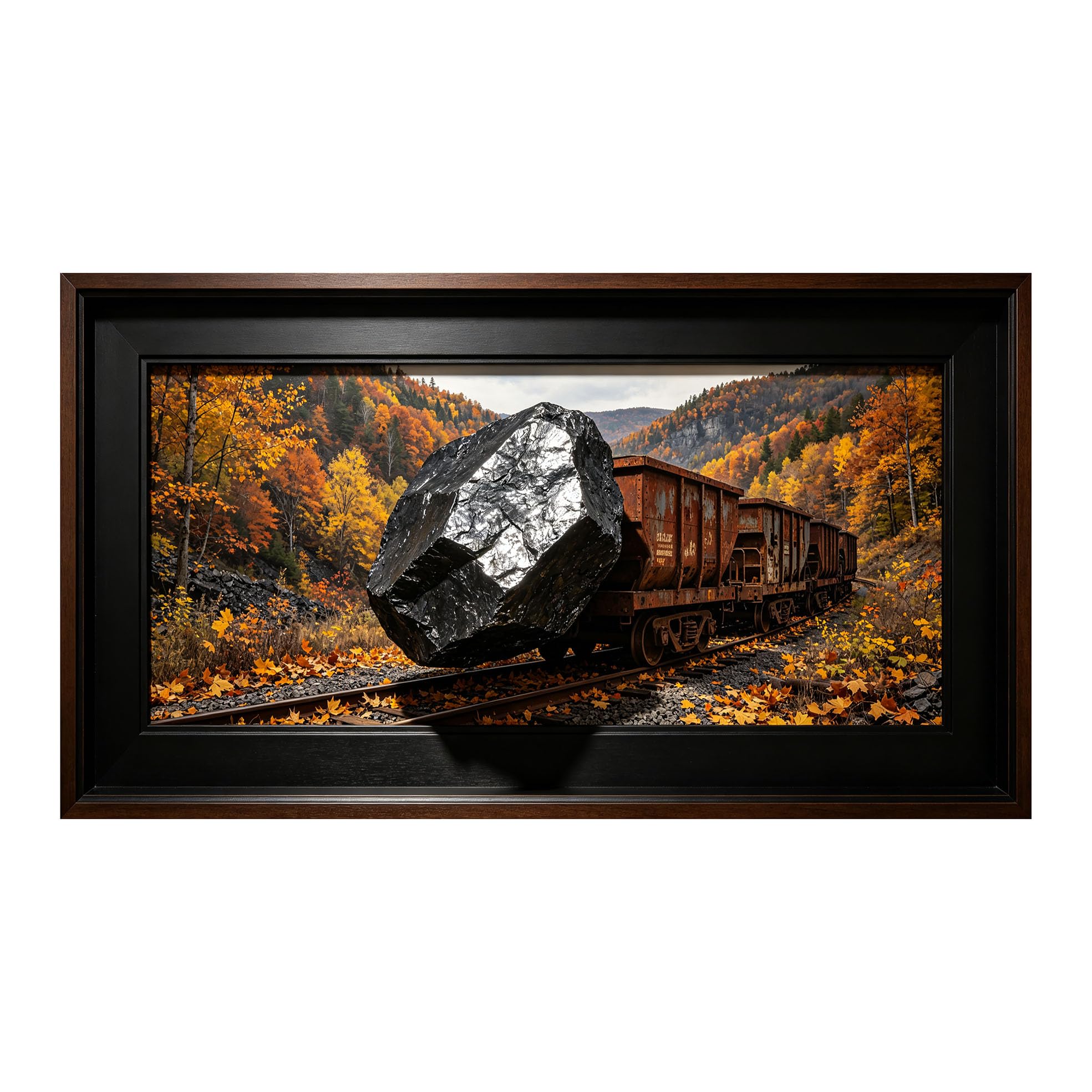Yzpallescene 3D Framed Wall Art 50cm×100cm Autumn Forest Industrial Train Scenic Realistic Mural Style Large Size SelfAdhesive Removable Wall Decor Prints Artwork for Living Room Bedroom Office