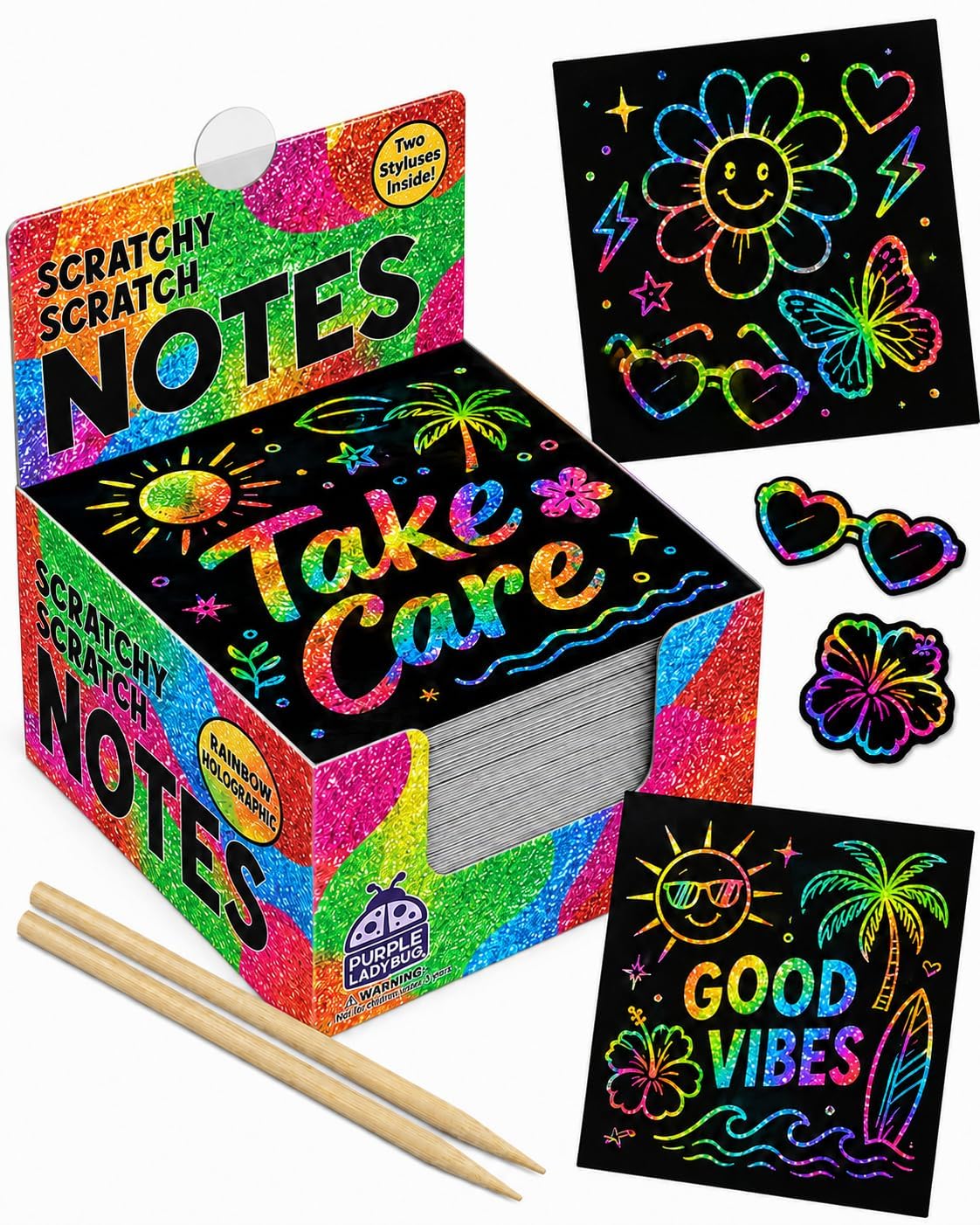Scratch Notes - 150 Pcs Rainbow Holographic Scratch Art Paper