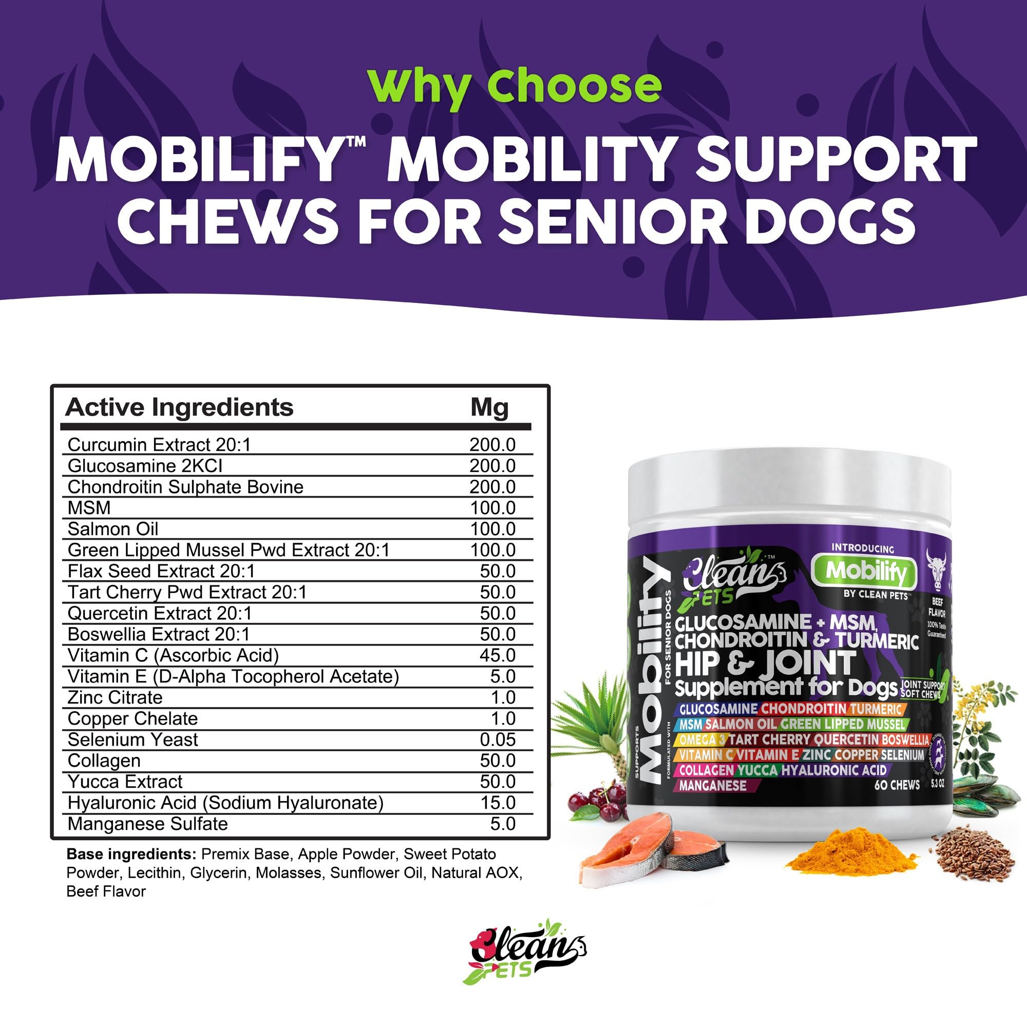 Hip and Joint Supplement Dogs with Glucosamine for Dogs + Chondroitin, Turmeric, Hyaluronic Acid, MSM, Salmon Oil, Collagen, Vitamin C, Omega 3 Senior Dog Supplements Beef Flavor - 1Pack - image 5