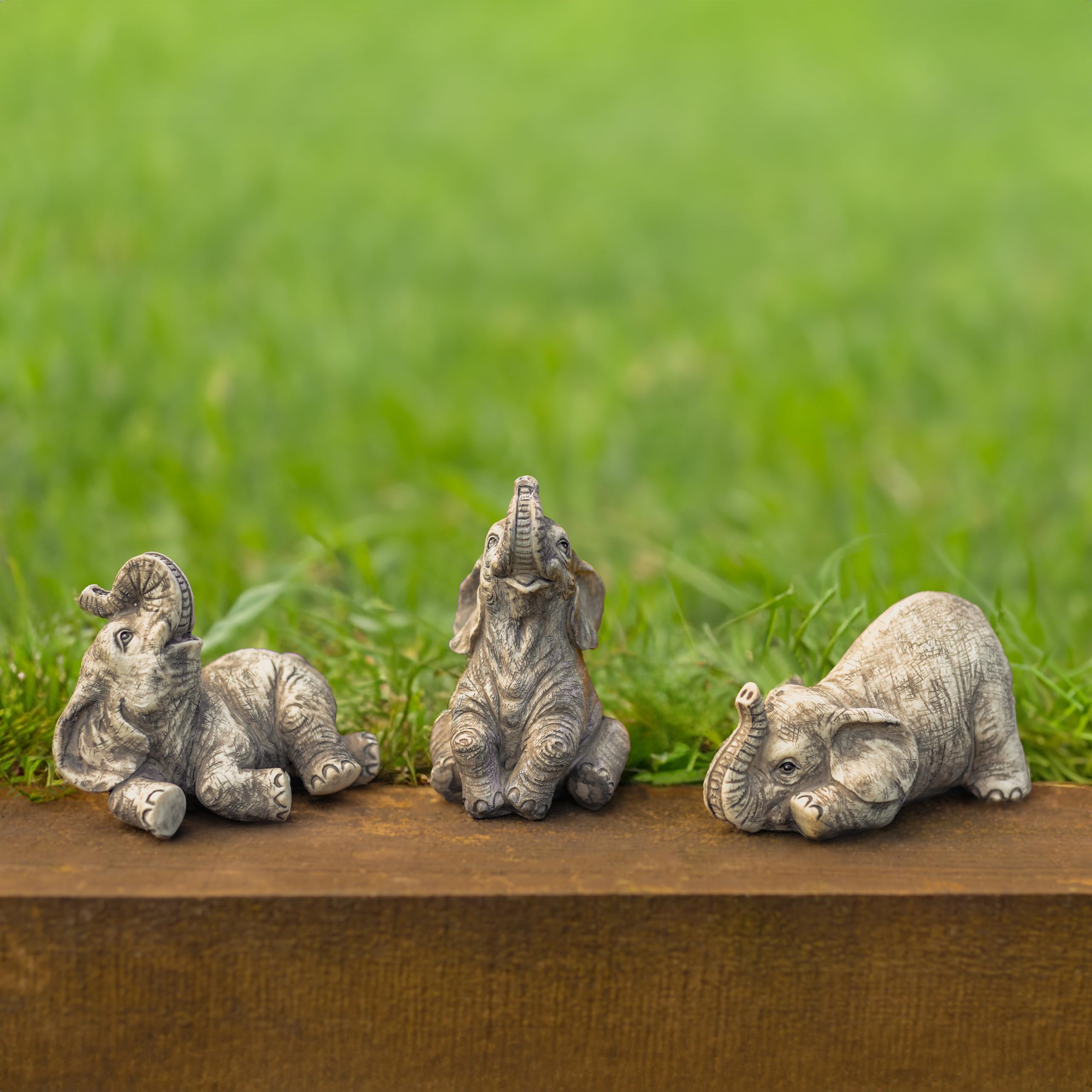 Garden Mile 3pc African Elephants Garden Ornaments Outdoor Hand Painted Weatherproof Resin Statue And Sculpture for Pond Patio
