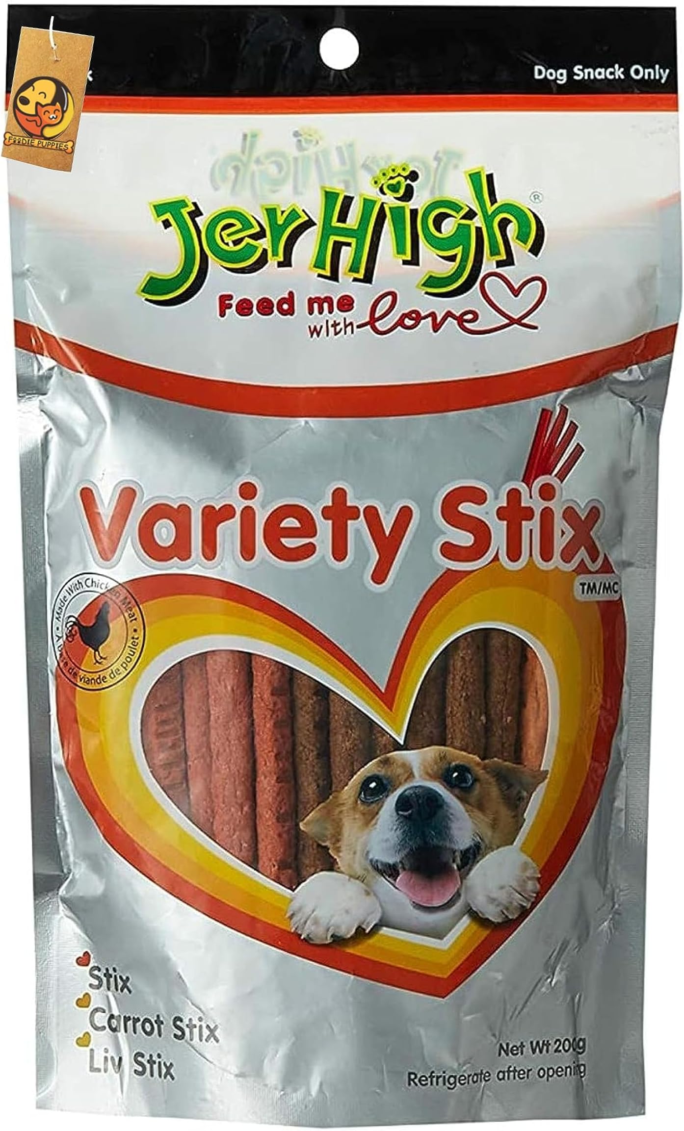 Jerhigh Dog Treats Healthy Snack Variety Stix for Dogs and Puppies - 200gm | Mix Carrot Stix and Liver Stix, Made with Chicken Meat, Vitamins & Nutrients - Sold by Foodie Puppies with Free Key Ring