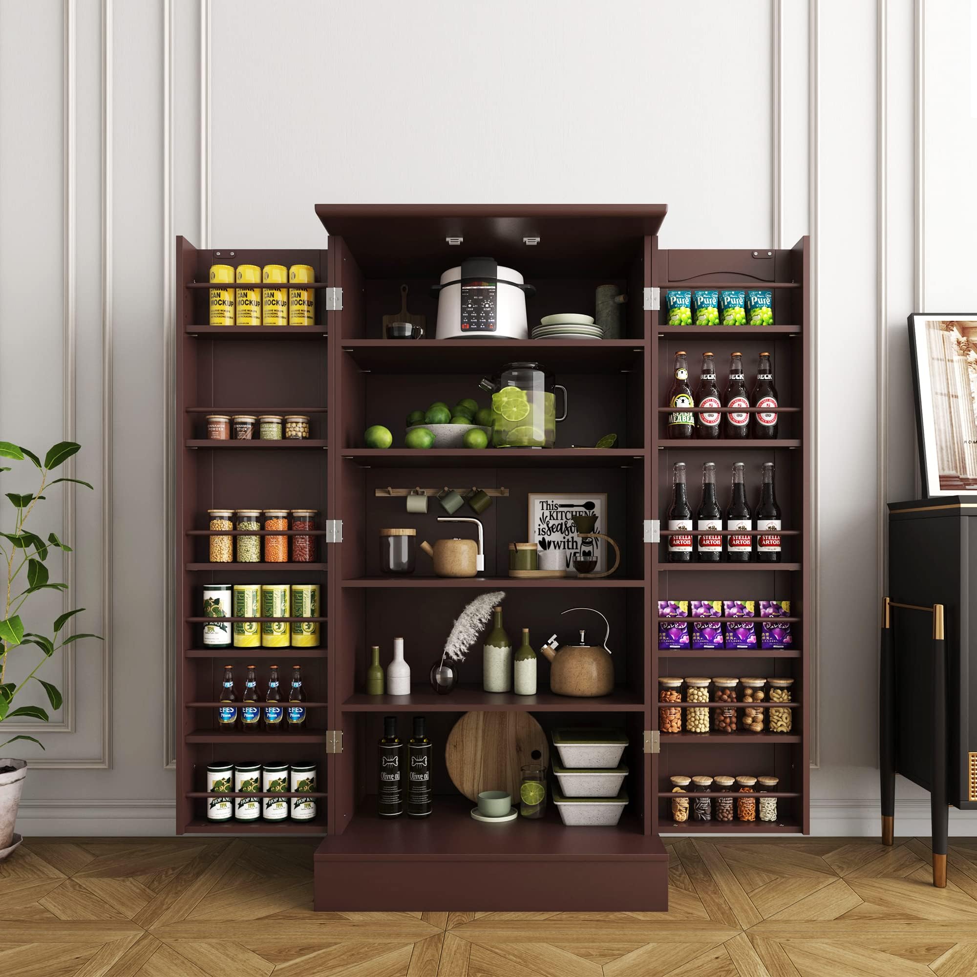 Amazon.com: Furnaza 50" LED Kitchen Pantry Storage Cabinets - Food Cabinets Freestanding ...