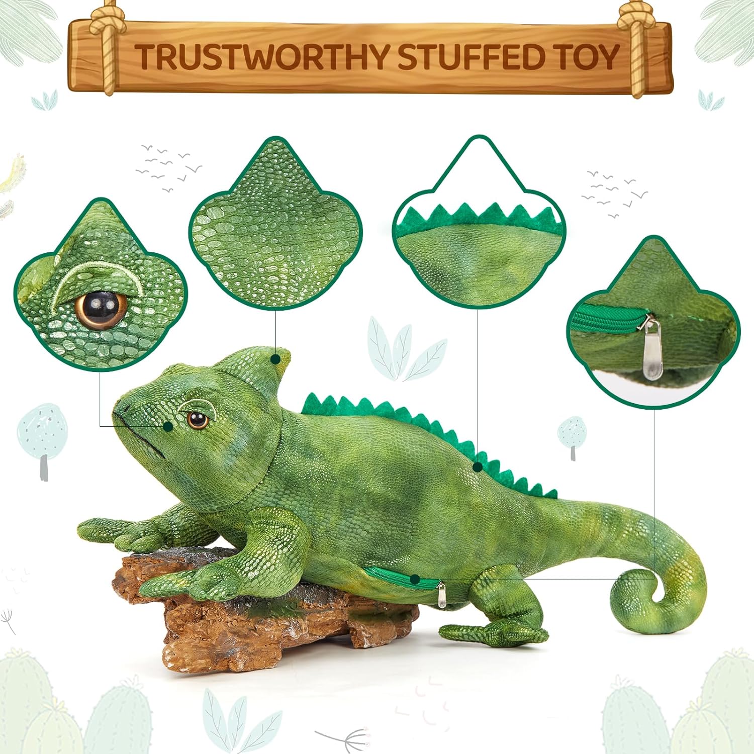 Giant Lizard Stuffed Animal, 31.5" Cute Large Iguana Plush Pillow for Kids Boys Girls, Huge Soft Stuffed Chameleon for Christmas Birthday Gift, Realistic Stuffed Reptile Toy for Animal Lover