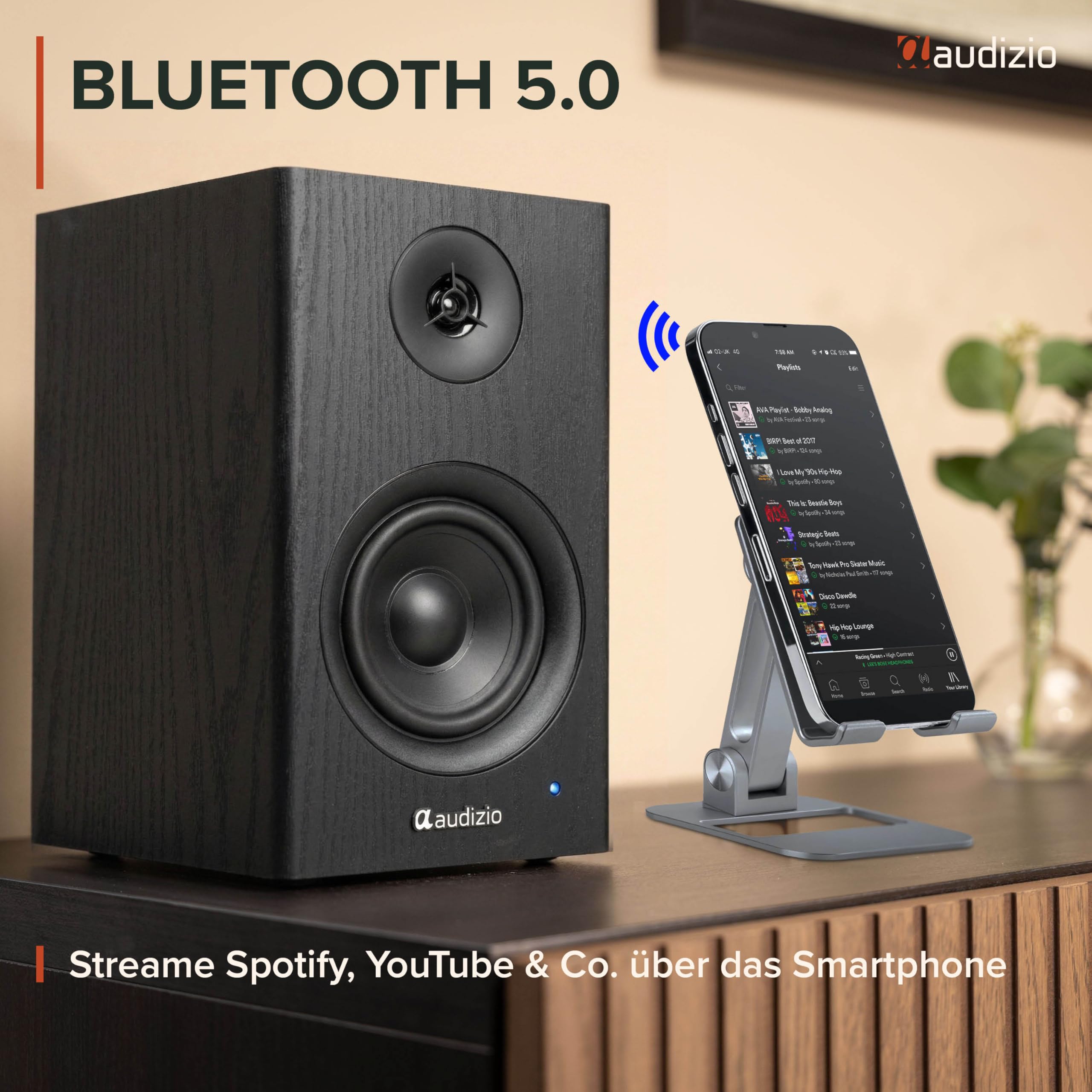 Audizio BS15 Aktivlautsprecher Boxen Paar - 60 Watt Bluetooth HiFi Lautsprecher Set mit HDMI ARC, Optical & RCA - Regal Lautsprecher, Studio Boxen für PC, TV & HiFi - Schwarz