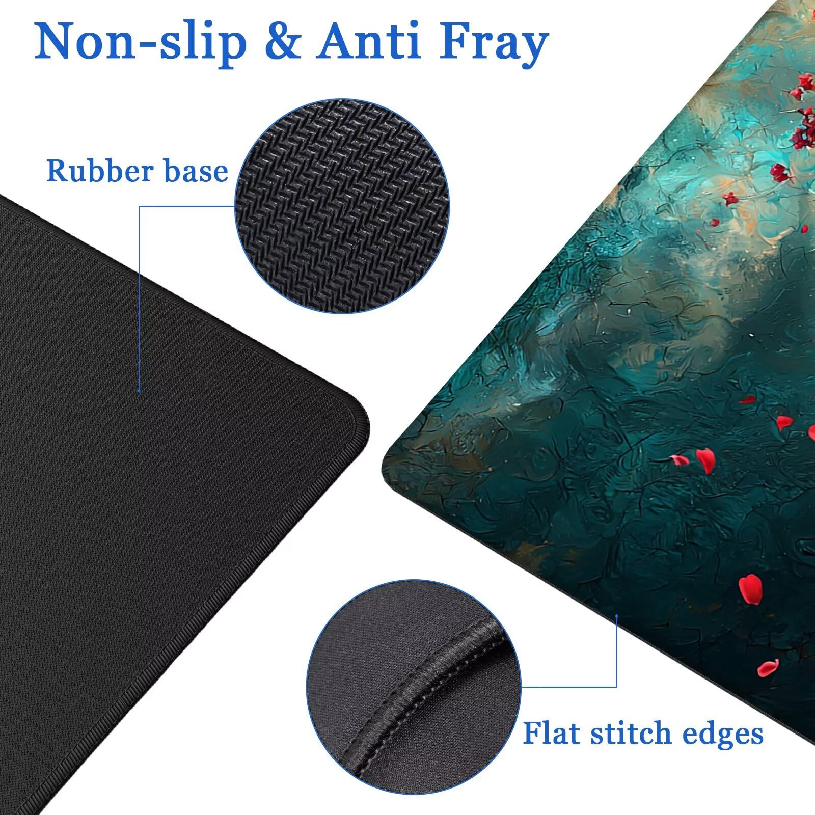 Alfombrilla Ratón XXL 1200x600 mm, Alfombrilla Escritorio Japón, Mouse Pad Floral Antideslizante e Impermeable para Protector Escritorio, Mouse Pad XXL con Bordes Cosidos para Jugadores, Oficina, A-00