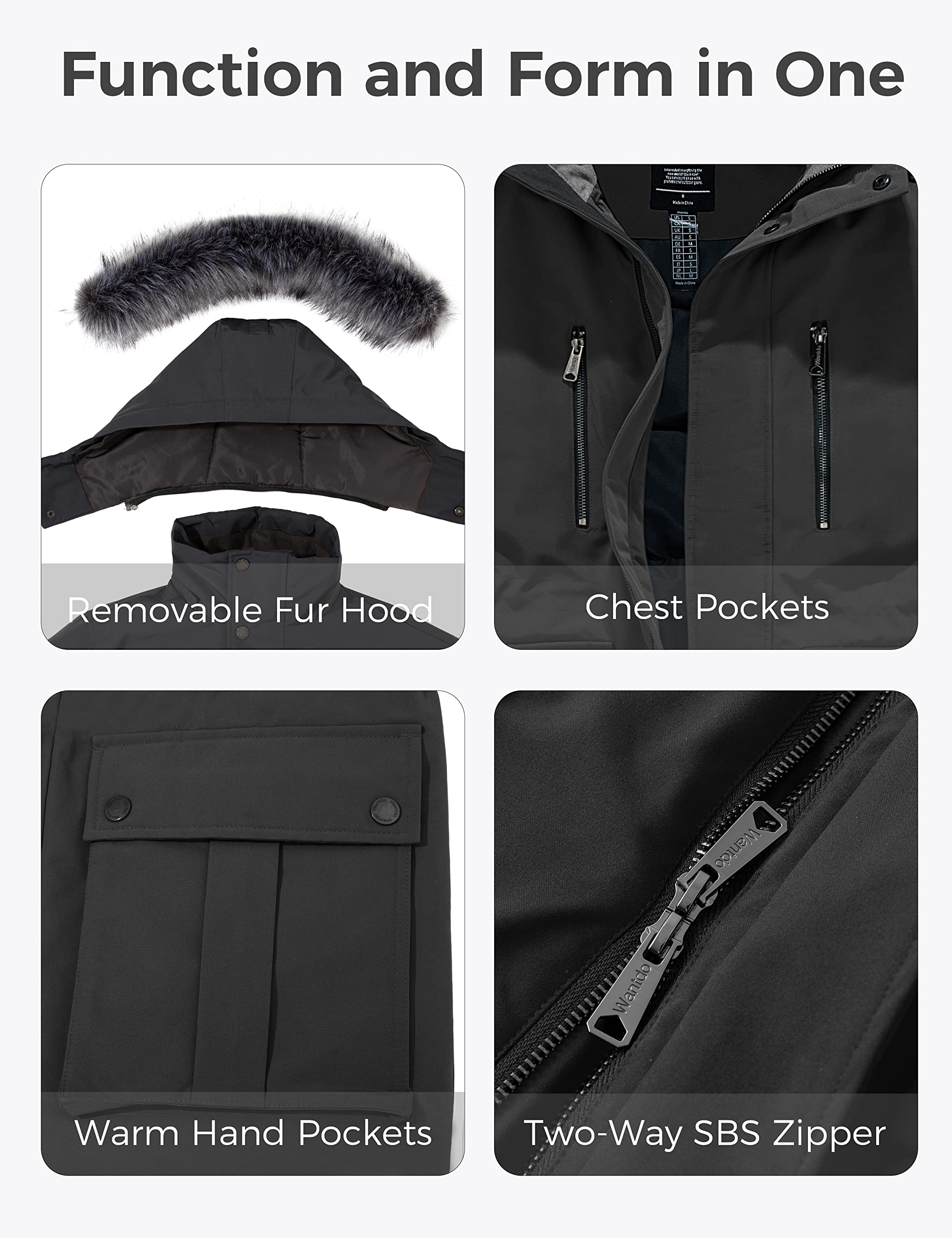 Wantdo Cappotto Spesso Caldo Invernale Giacca Media Lunghezza Antivento Parka con Cappuccio in Pelliccia Sintetica Giubbotto Slim Fit Idrorepellente Uomo