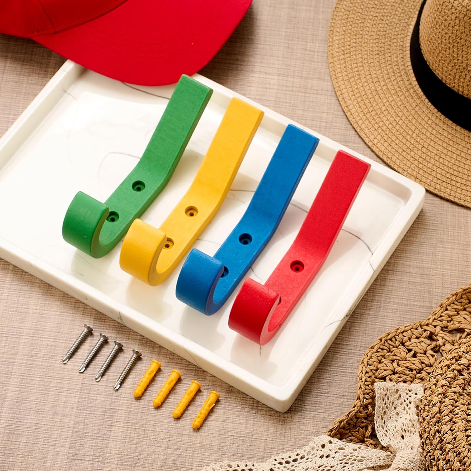 12 Pack Heavy Duty Hooks for Hanging Coats, Jackets, Backpacks, Baseball Hats, Wall Mounted Colorful Hangers for Kids, Perfect Hook for Classrooms, Bathroom Robes and Towels (Classic Color) - Image 6