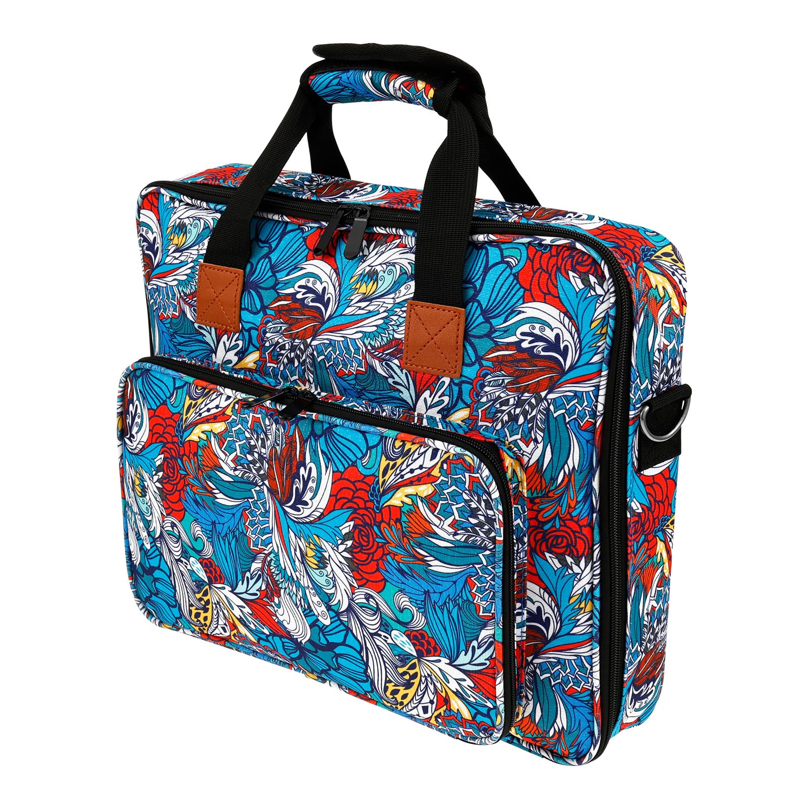 Sesaver Cross Stitch Organizer Bag, Square Embroidery Project Storage Bag with Handle and Shoulder Strap, Multi Pocket Oxford Cross Stitch Storage Tote Bags for Storing Embroidery Hoops and Kits(blue)