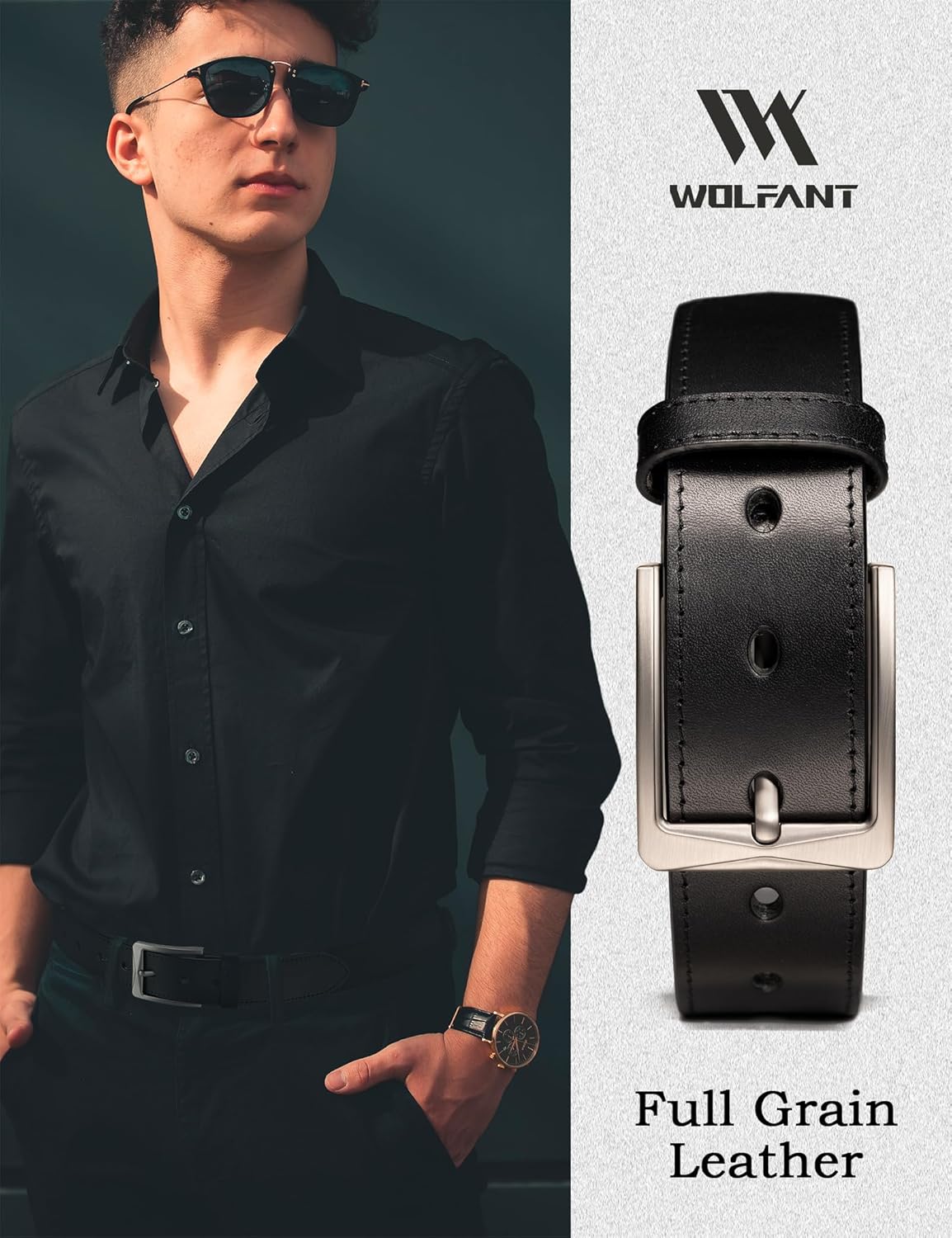 WOLFANT Men's 35mm Dress Casual Belt,100% Italian Full Grain Real Solid Leather - Image 5