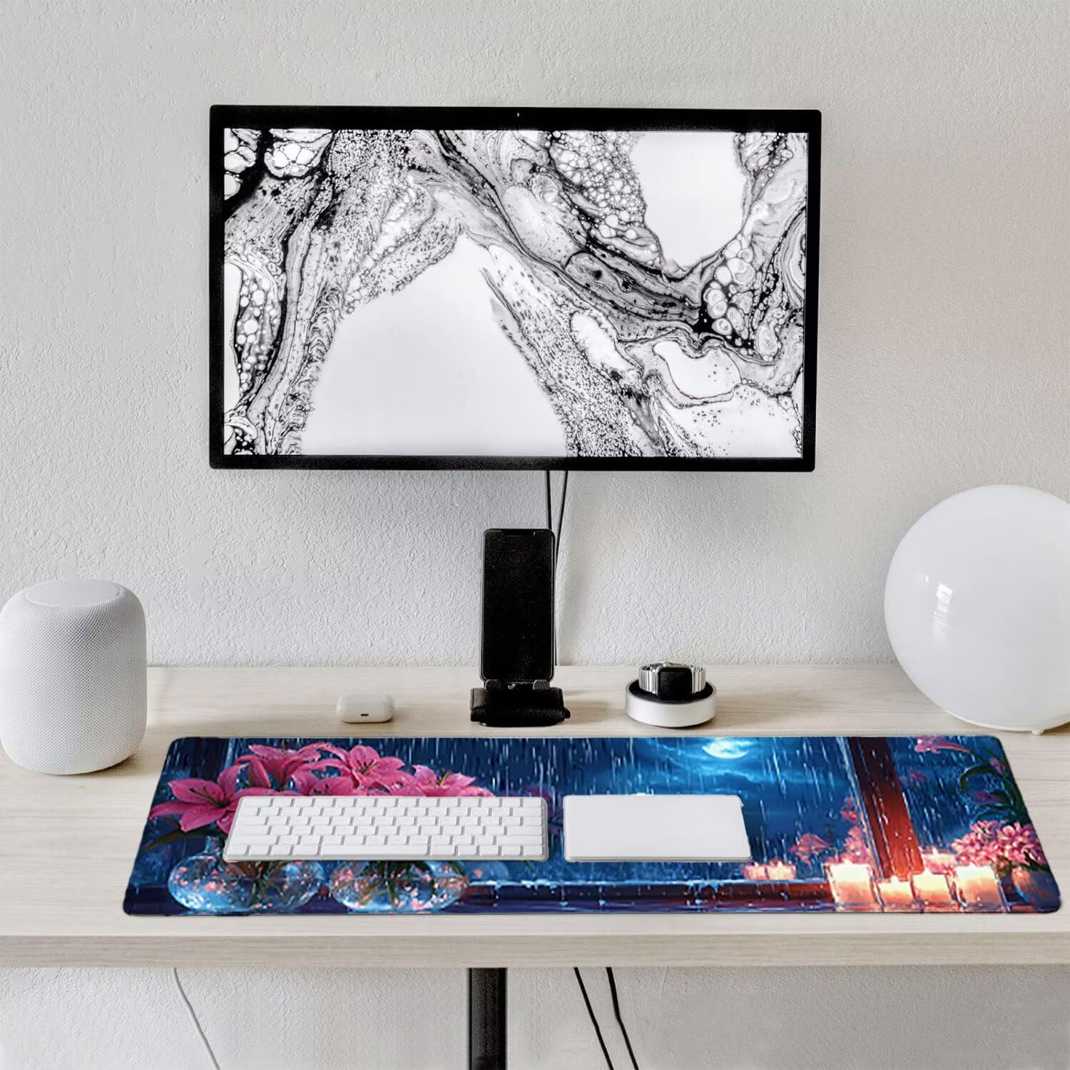 Podkładka pod mysz do gier XXL duża mysz 1600 x 800 mm, duża podkładka pod biurko z antypoślizgową gumową podstawą dla graczy, poprawia precyzję i szybkość (wazon na kwiaty lilii) o-401