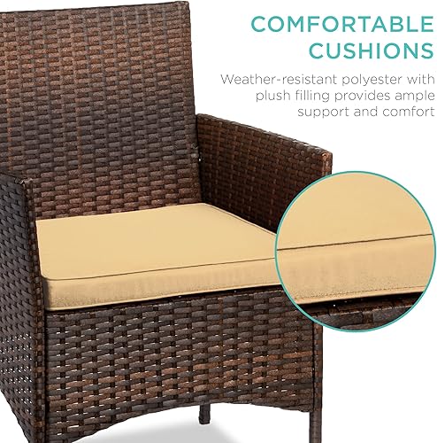 Miniatura 136 de Best Choice Products Juego de 3 piezas de mimbre para conversación al aire libre, muebles de patio que ahorran espacio para jardín con mesa