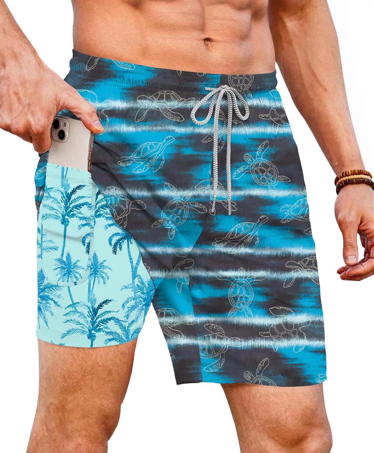 Men 2 in 1 Swim Trunks with Compression Liner 7 Inch Inseam Board Shorts with Zipper Pocket(S-XXL)