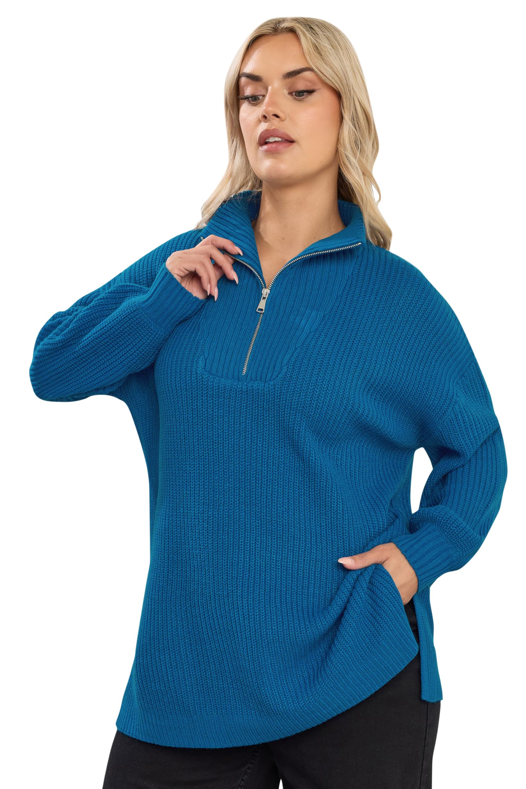 Yours Curve Quarter Zip Jumper - Women's - Plus Size Curve Blue