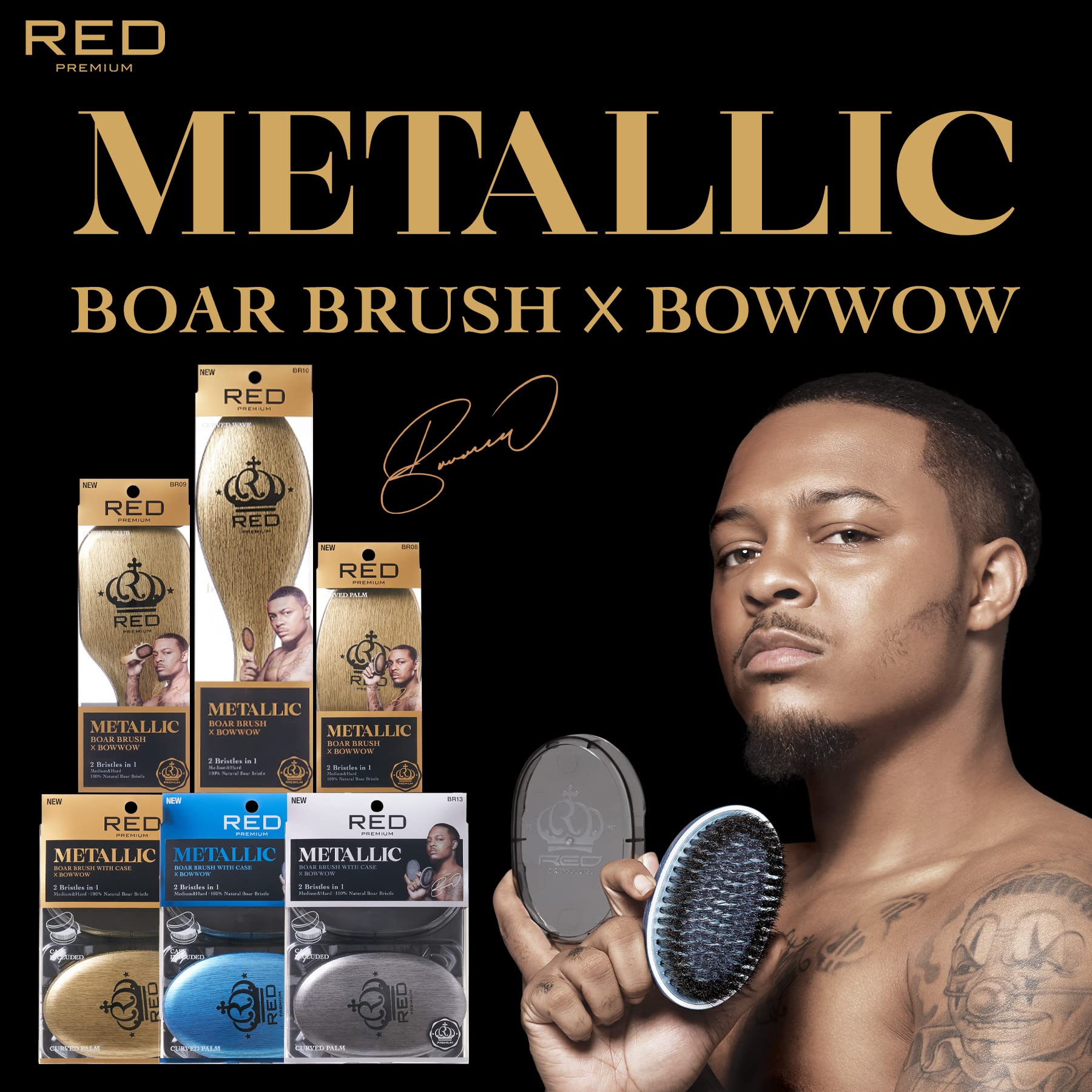 RED - Cepillo de cerdas de jabalí prémium con estuche de bolsillo, herramienta ondulada Wow 360 Wave para hombres, curvo duro (azul)
