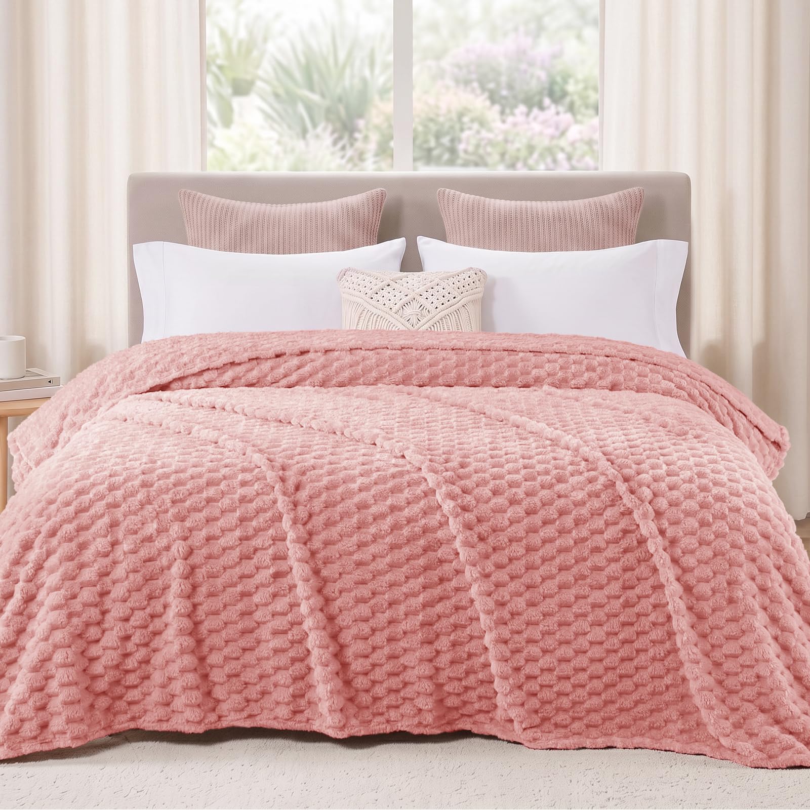 Exclusivo Mezcla 3D Fleece Twin Size Blanket for Bed, Dusty Pink