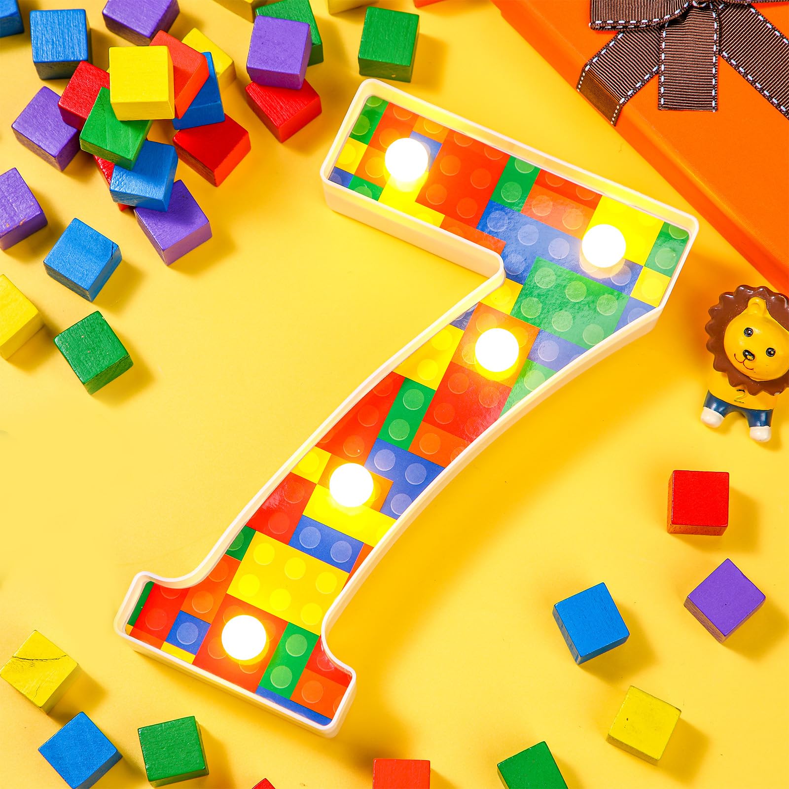 Baquler Bloque de construcción con números iluminados para decoración de cumpleaños, marquesina, números LED para fiesta, suministros para fiesta de cumpleaños, 8.58 pulgadas (número 7)